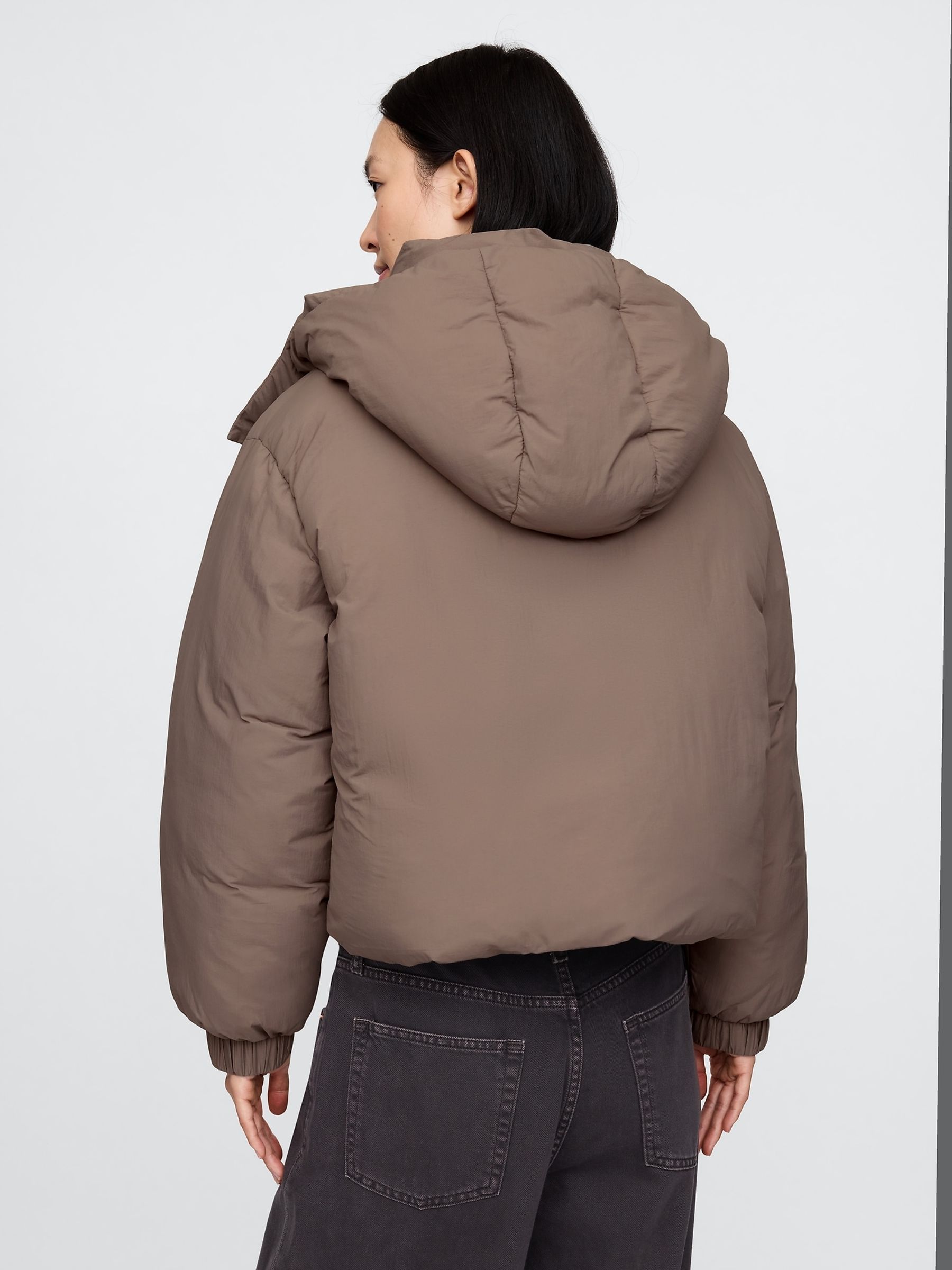 Brown Cropped Duvet Wrap Puffer Coat - Image 2 of 5