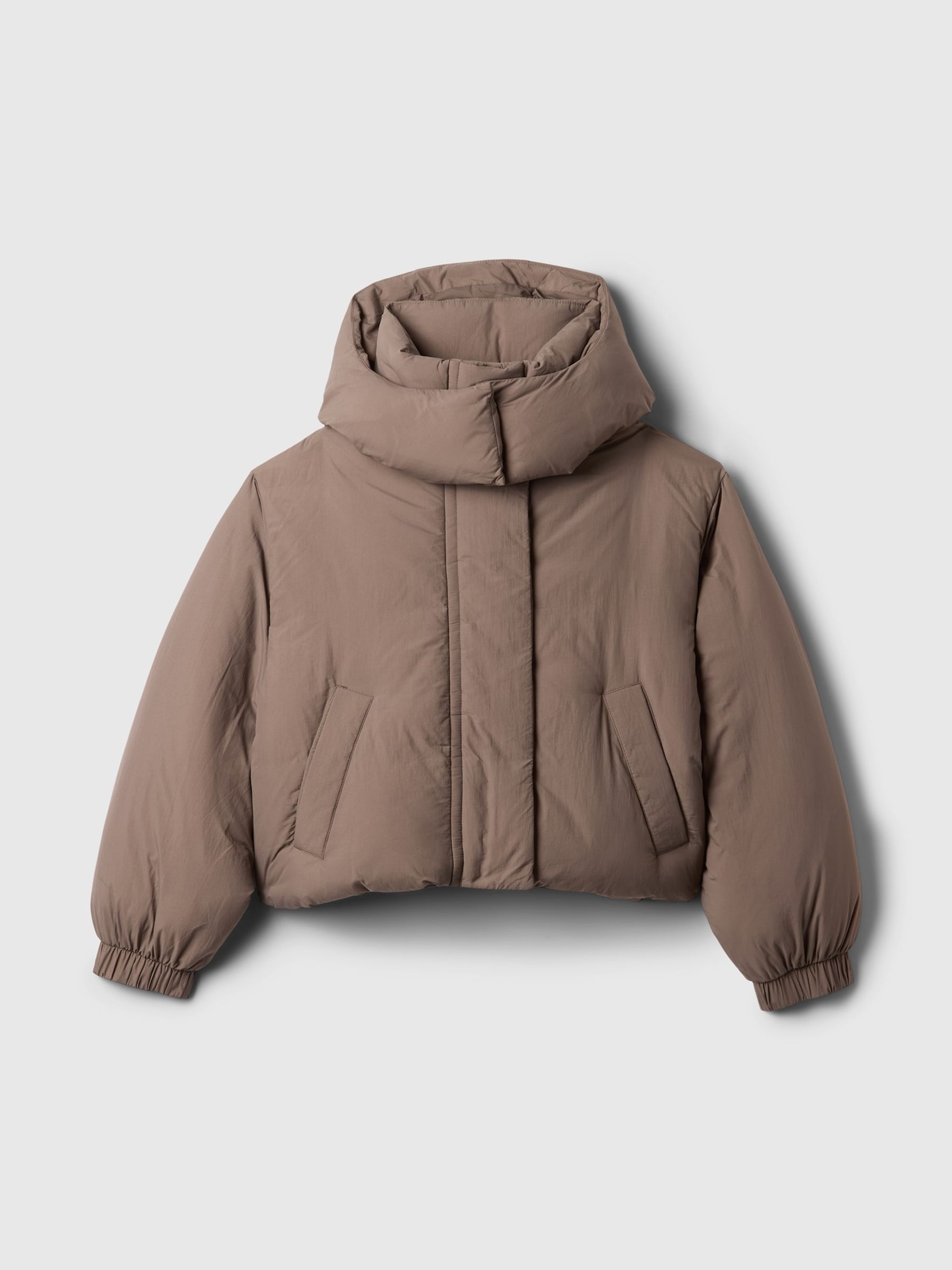 Brown Cropped Duvet Wrap Puffer Coat - Image 5 of 5