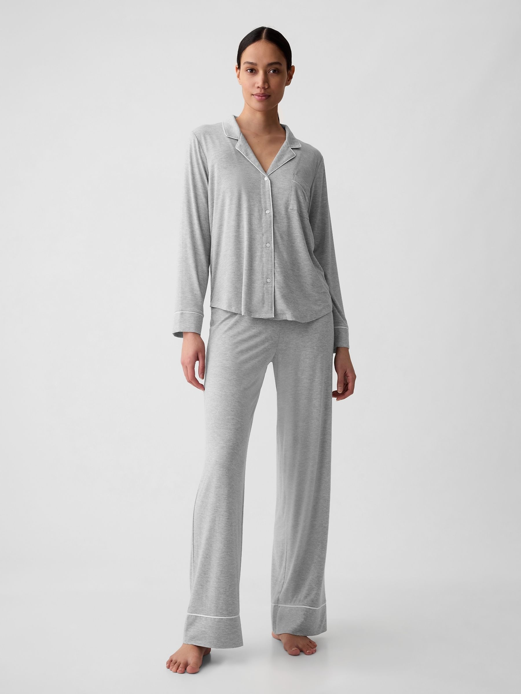 Grey Long Sleeve Modal Pyjama Shirt - Image 3 of 3