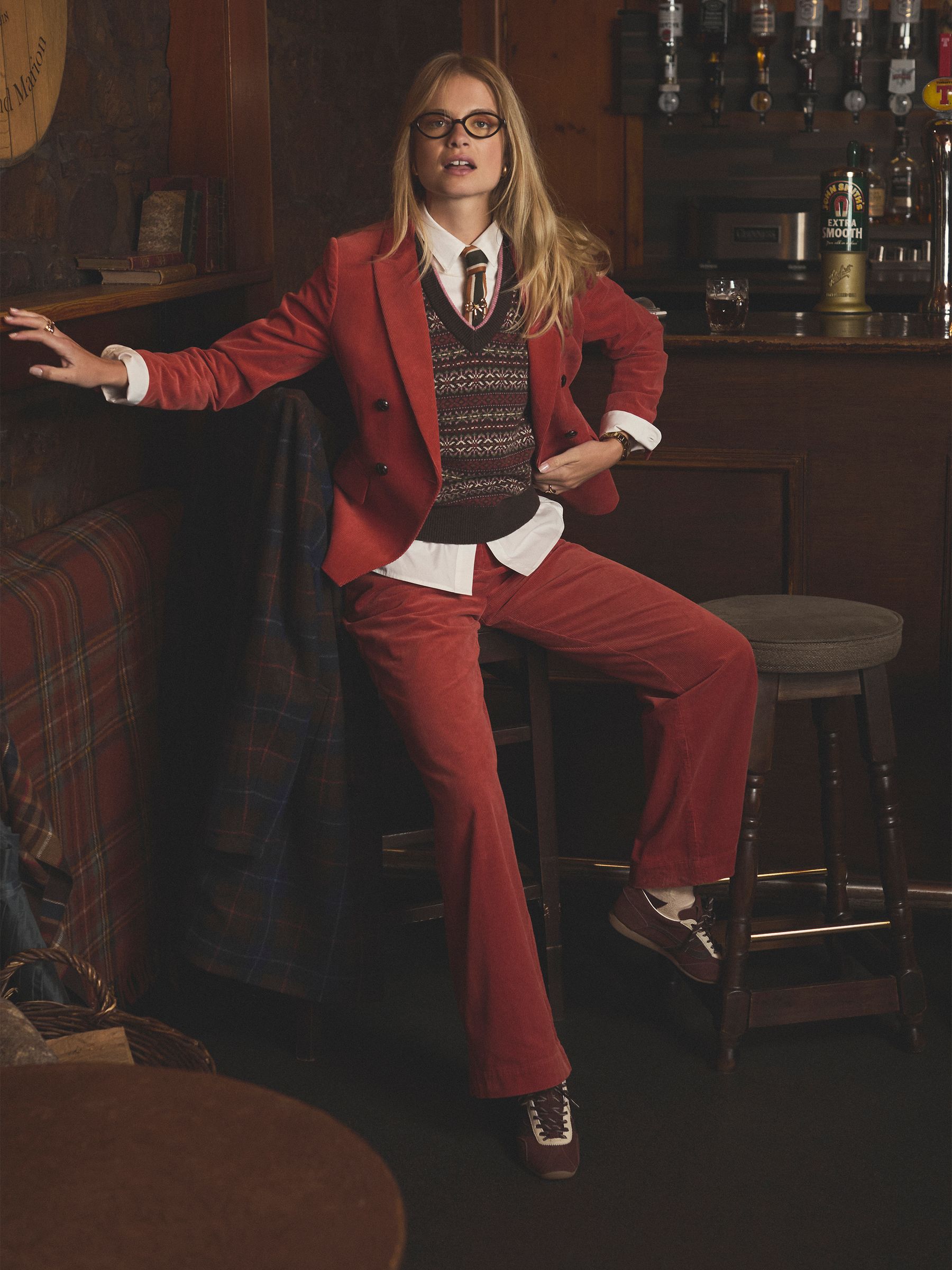 Fernhill Burnt Orange Corduroy Double Breasted Blazer - Image 2 of 14