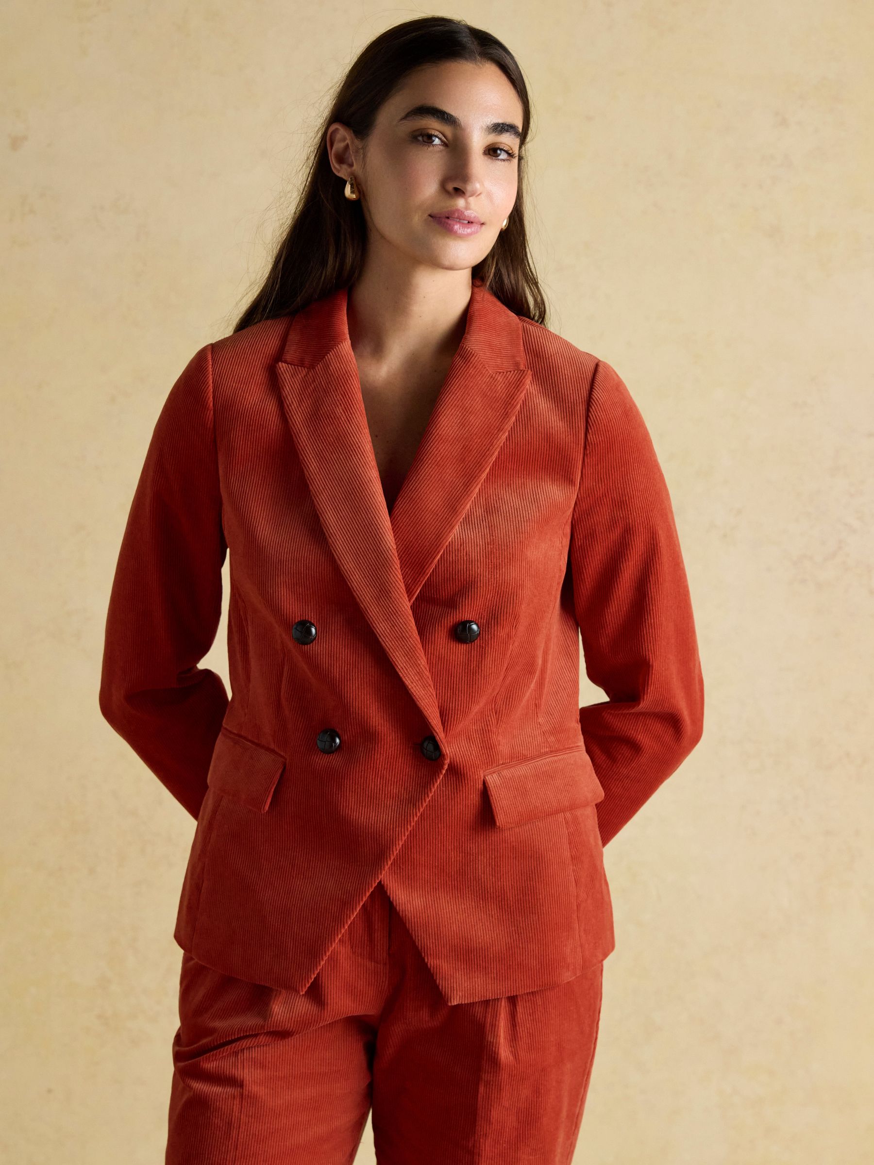 Fernhill Burnt Orange Corduroy Double Breasted Blazer - Image 3 of 14