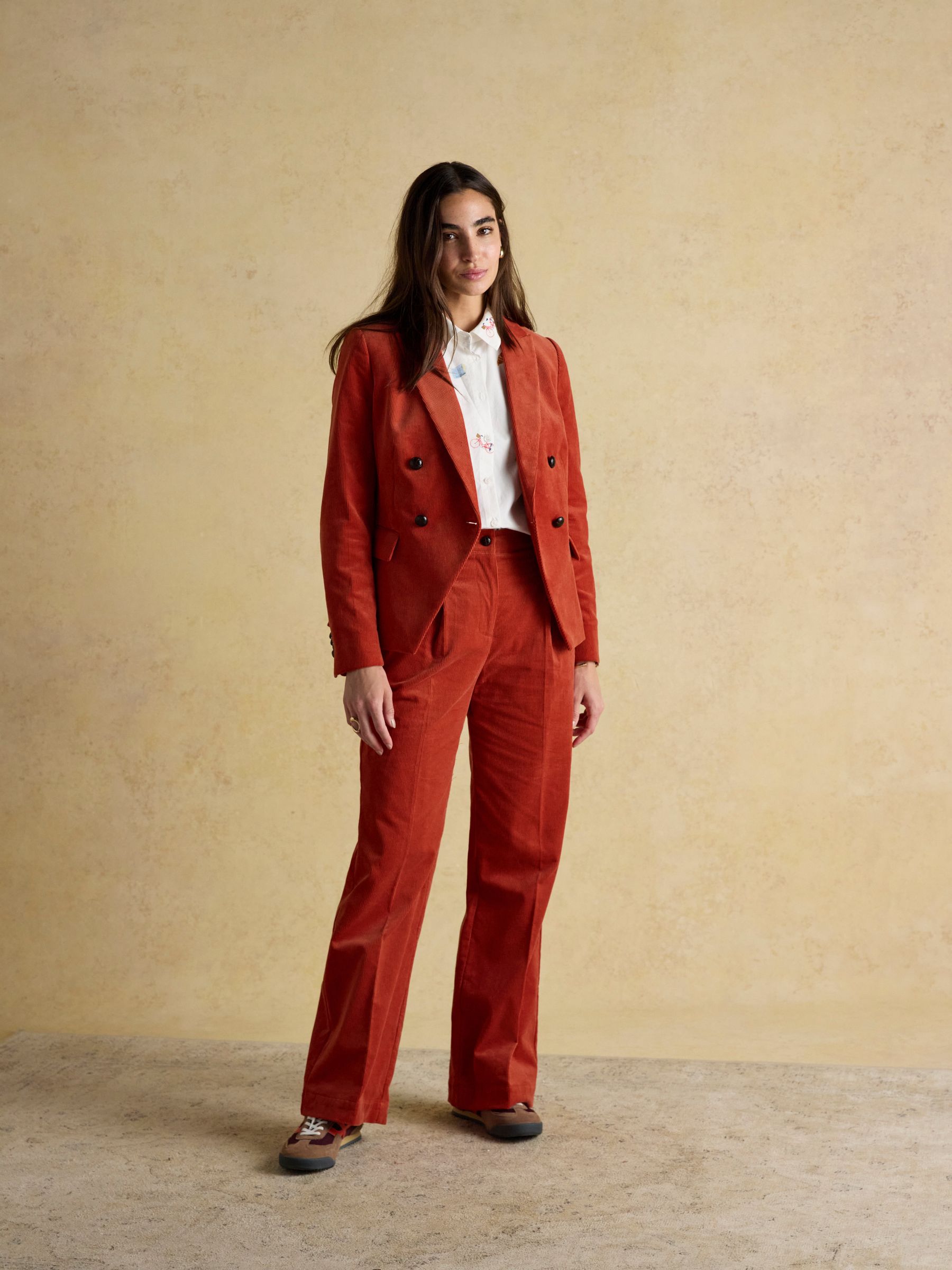 Fernhill Burnt Orange Corduroy Double Breasted Blazer - Image 7 of 14