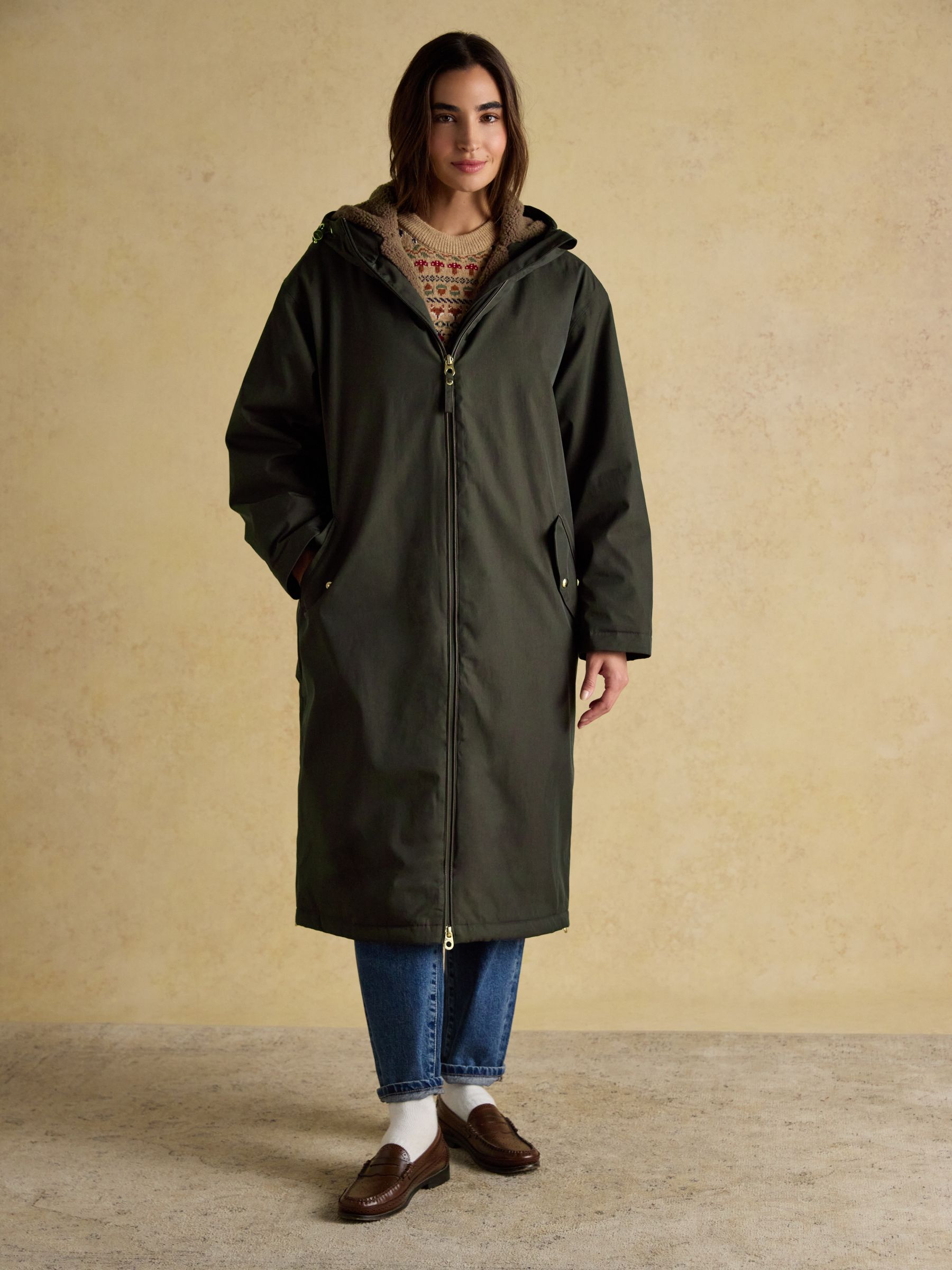Coverall Green Oversized Fleece Lined Waterproof Coat | Joules