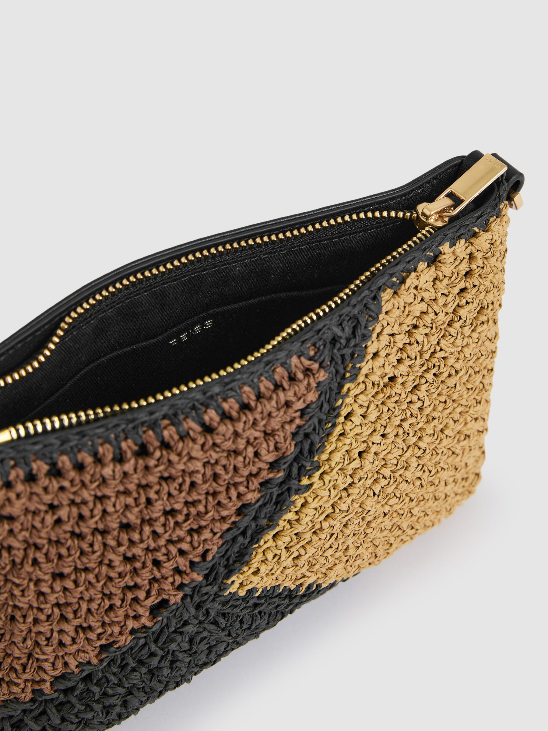 Raffia Colour-Block Cross-Body Bag in Tan - Image 3 of 5