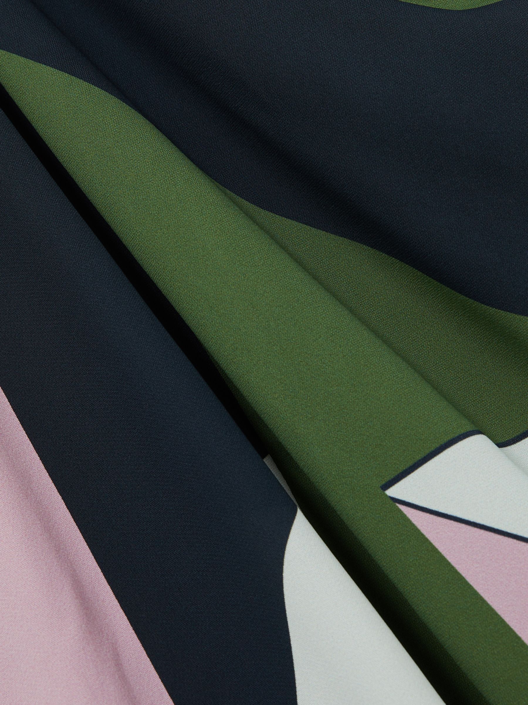 Geometric-Print Gathered Midi Dress in Green - Image 6 of 6