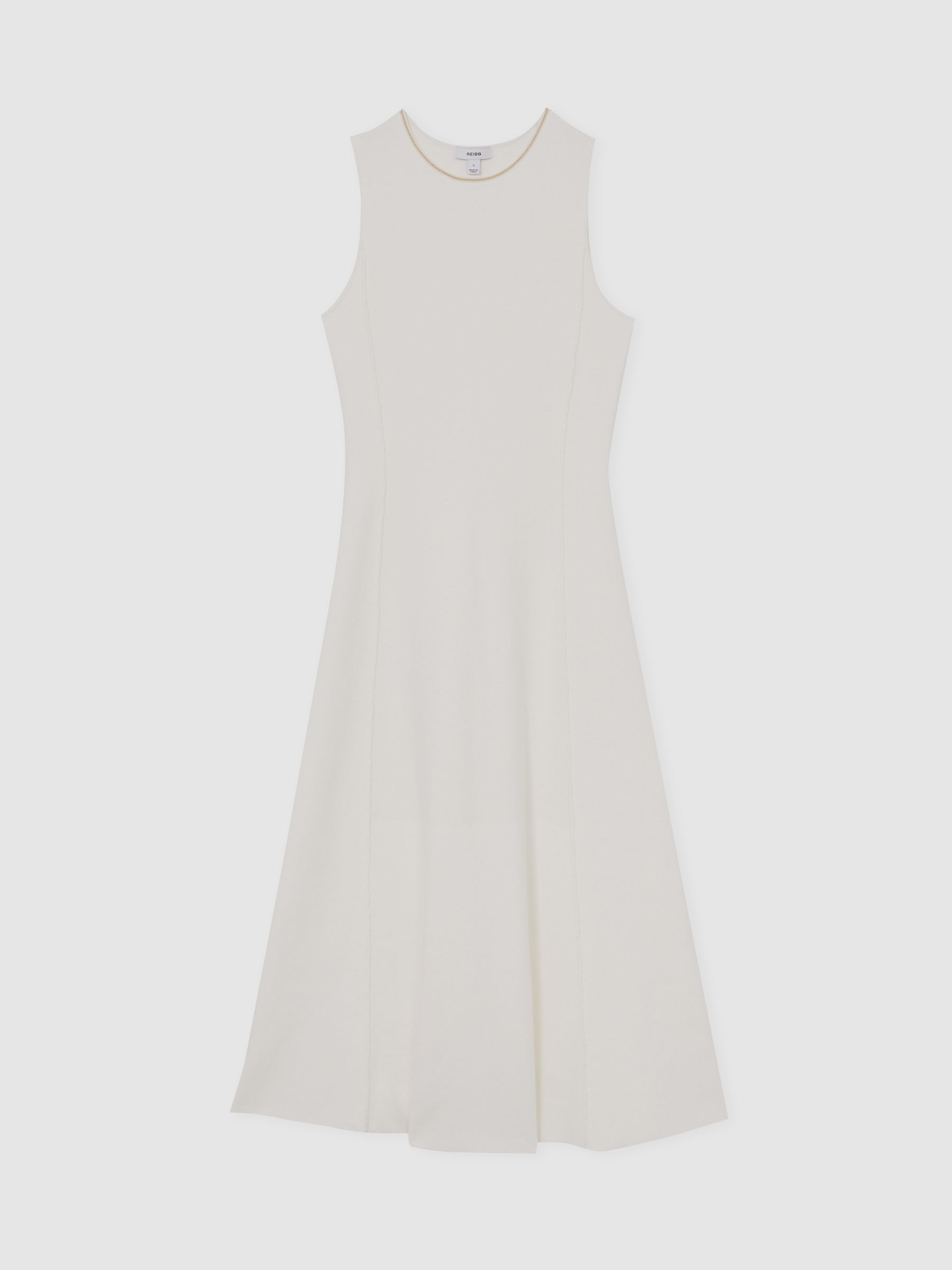 Petite Seam-Detail Knitted Midi Dress in Ivory - Image 2 of 6