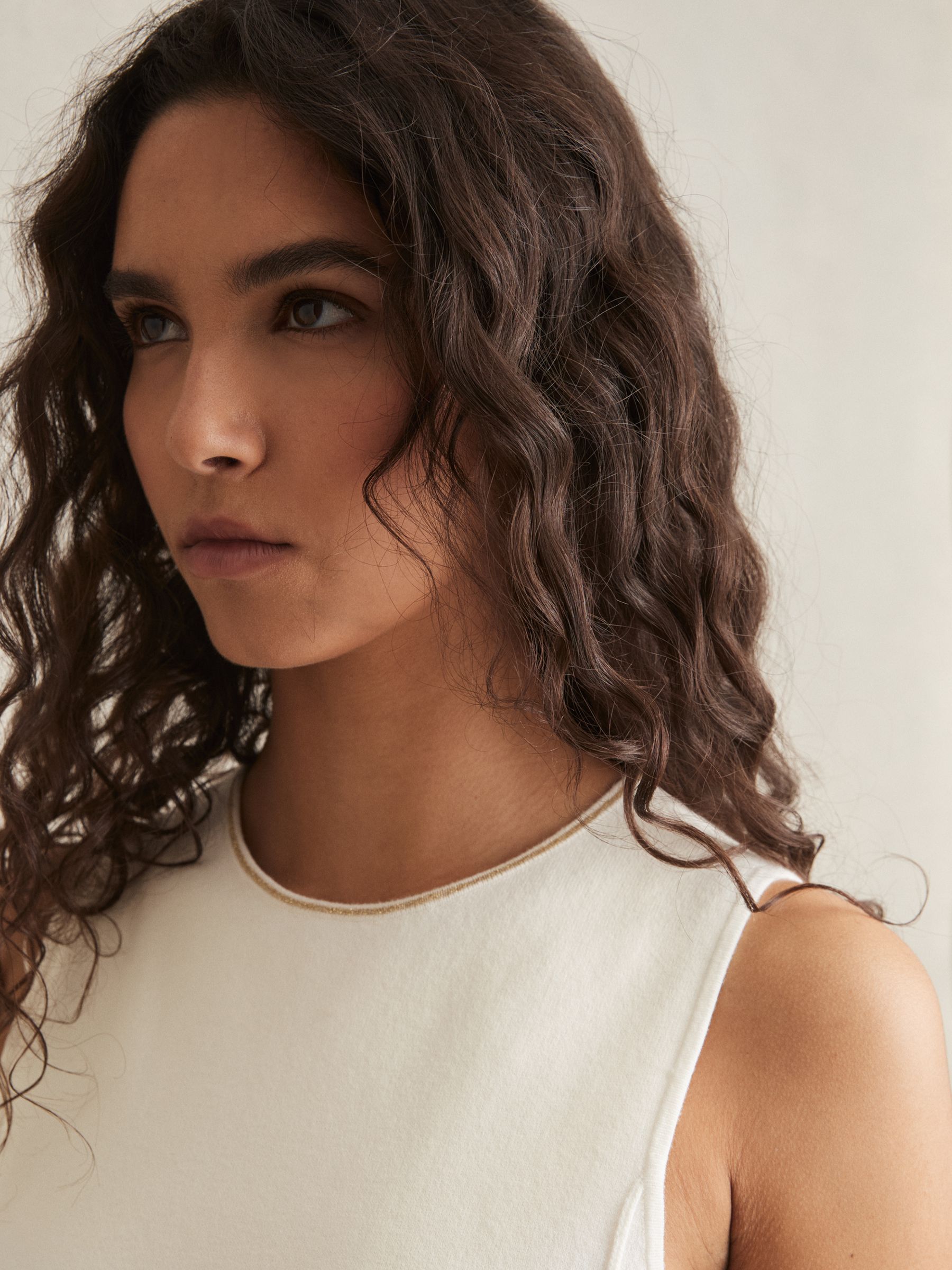 Petite Seam-Detail Knitted Midi Dress in Ivory - Image 3 of 6