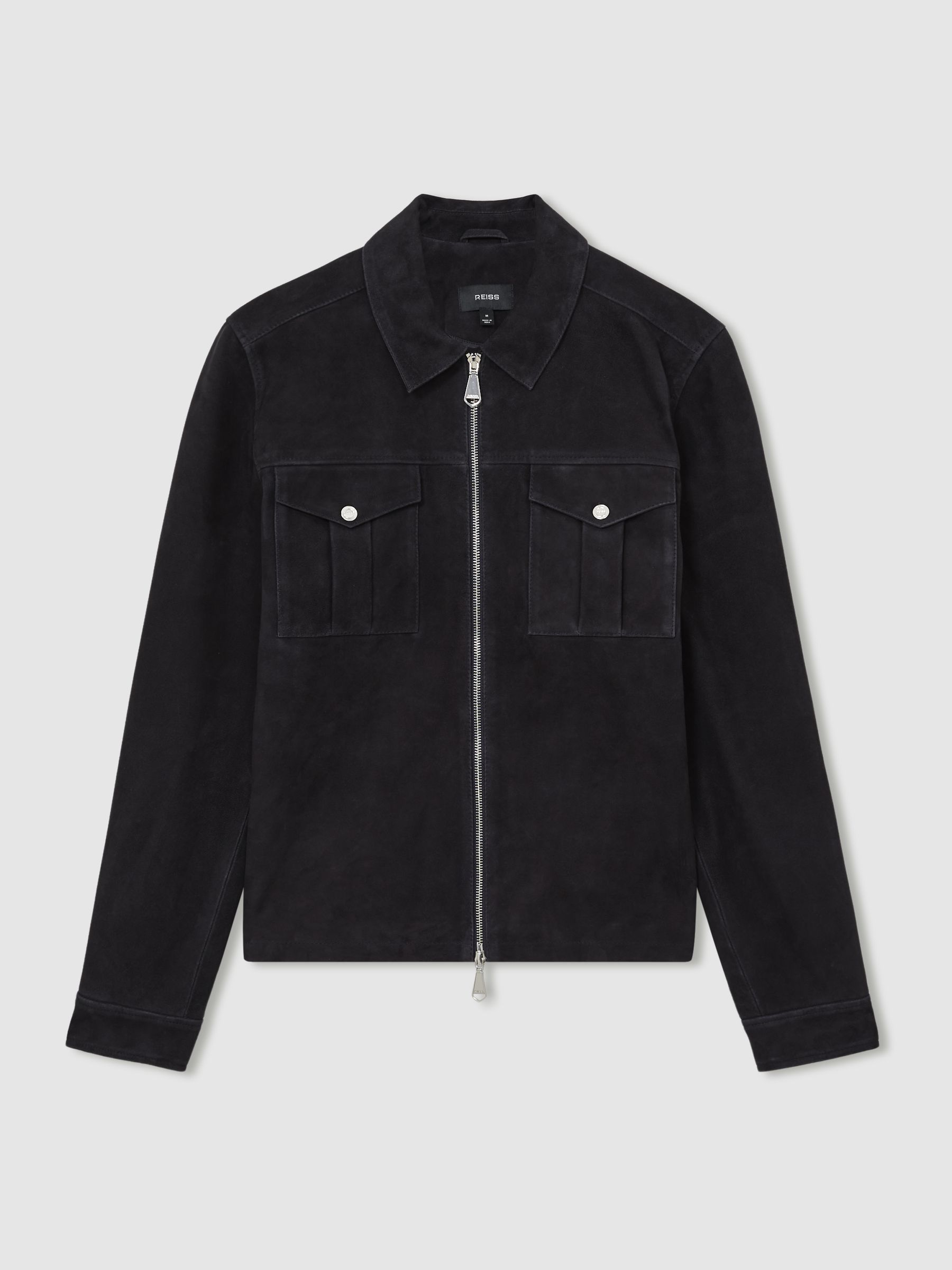 Suede Zip-Through Jacket in Navy - Image 2 of 6