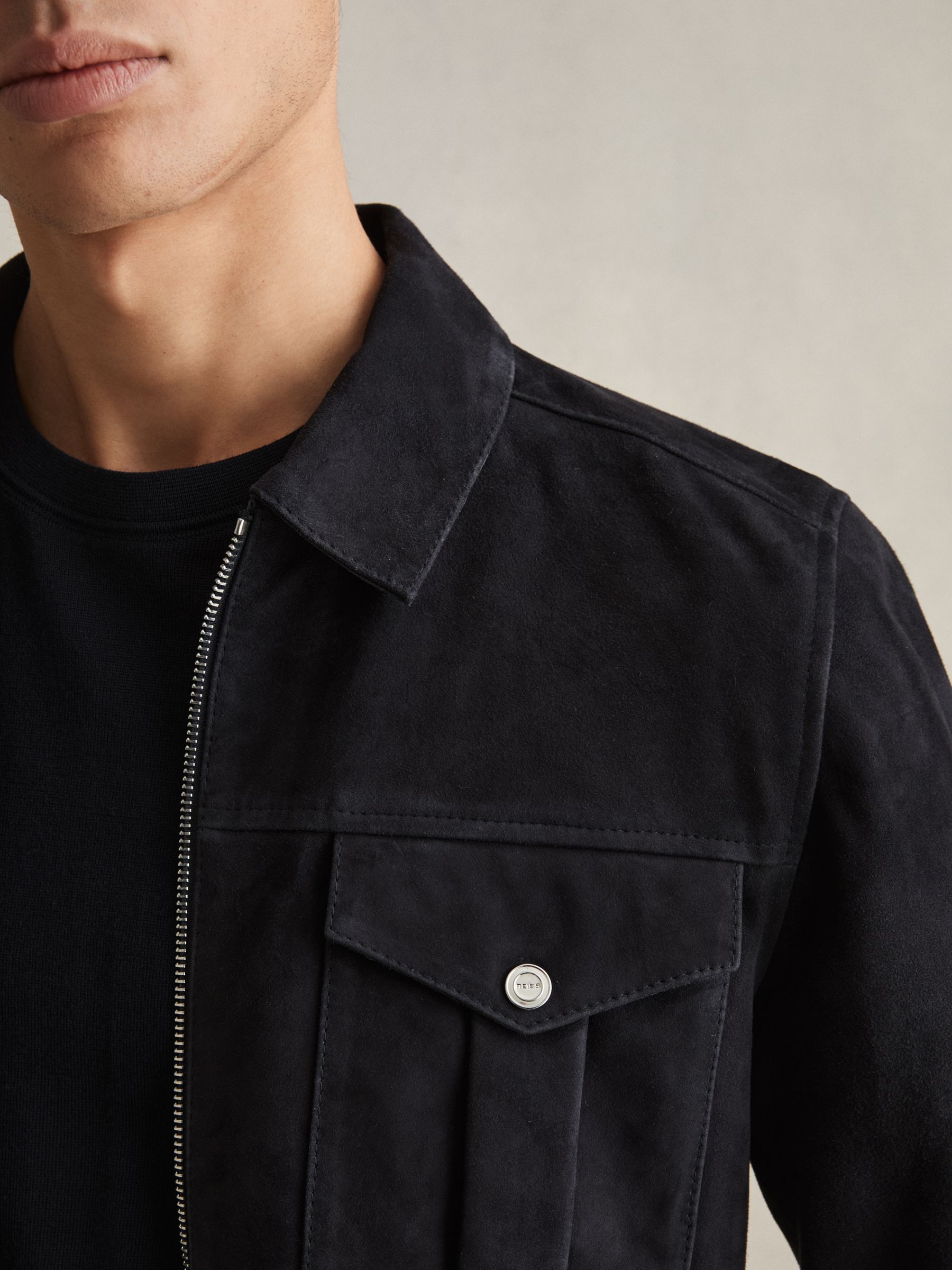 Suede Zip-Through Jacket in Navy - Image 3 of 6