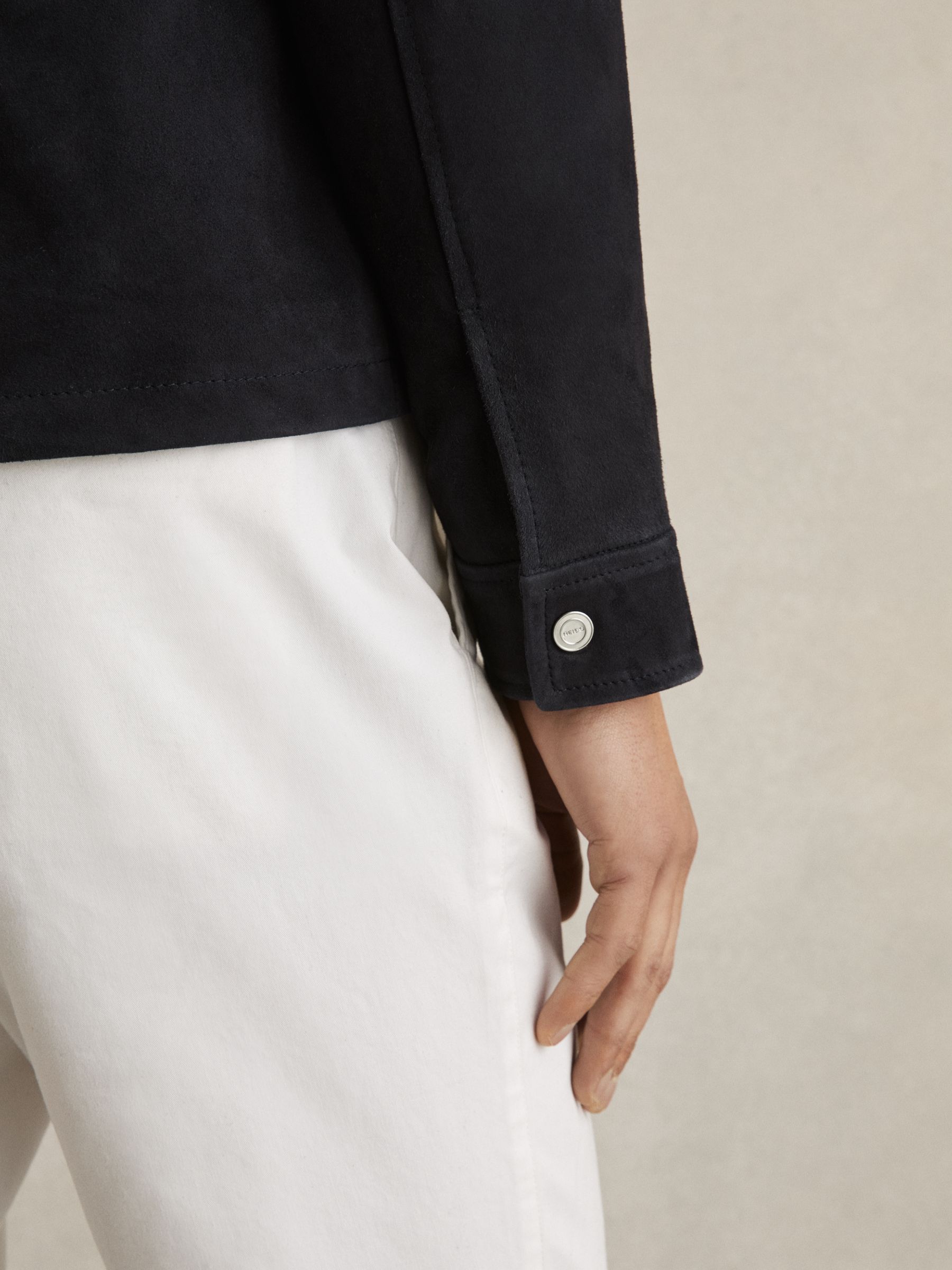 Suede Zip-Through Jacket in Navy - Image 4 of 6