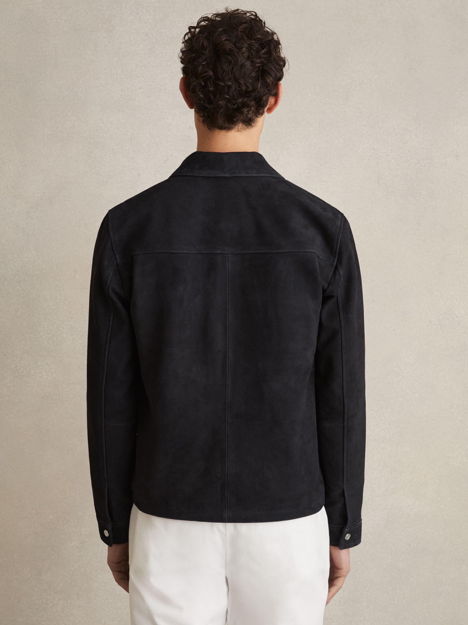 Suede Zip-Through Jacket in Navy - Image 5 of 6