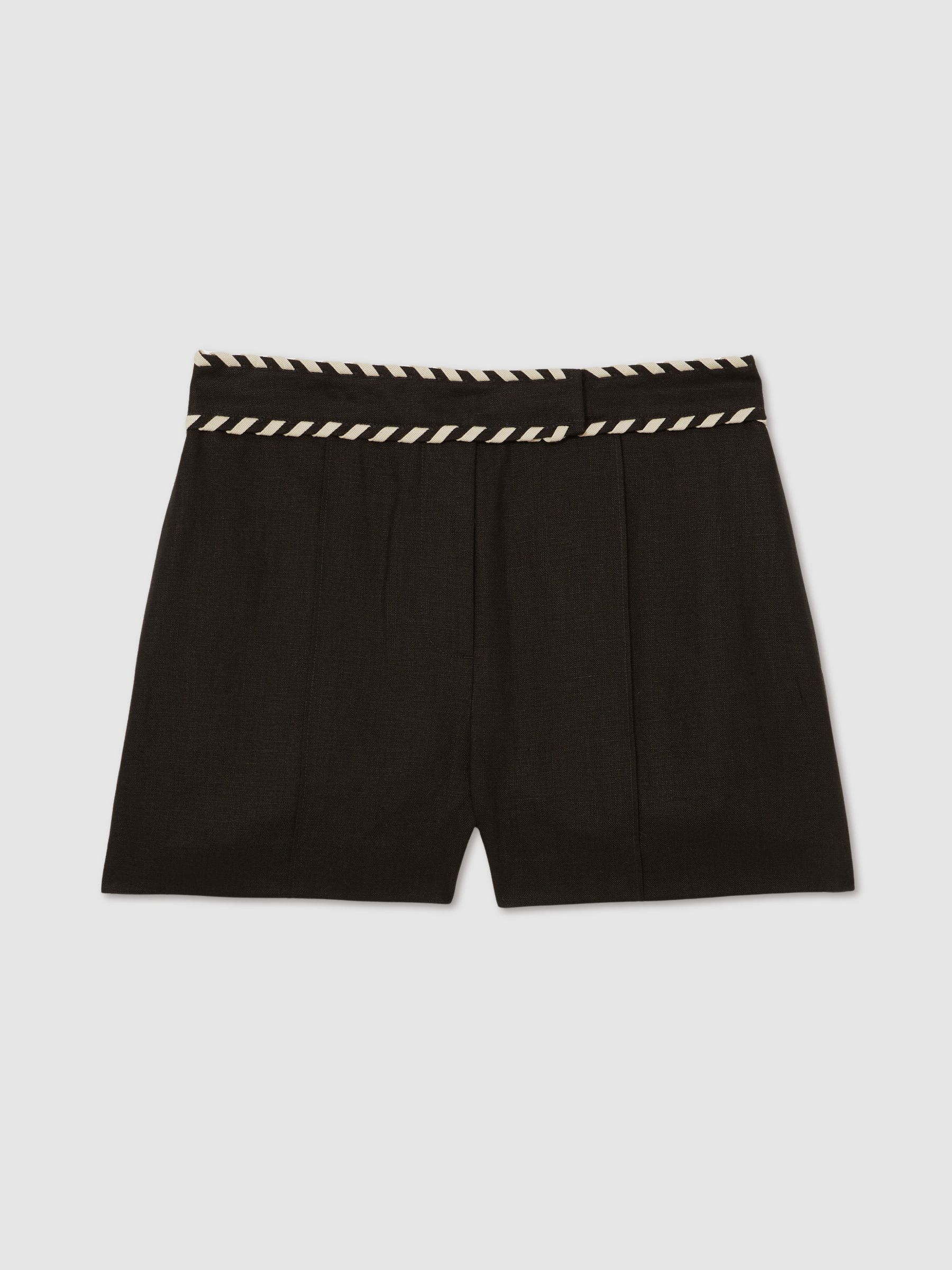 Linen Whipstitch Shorts in Black - Image 2 of 6