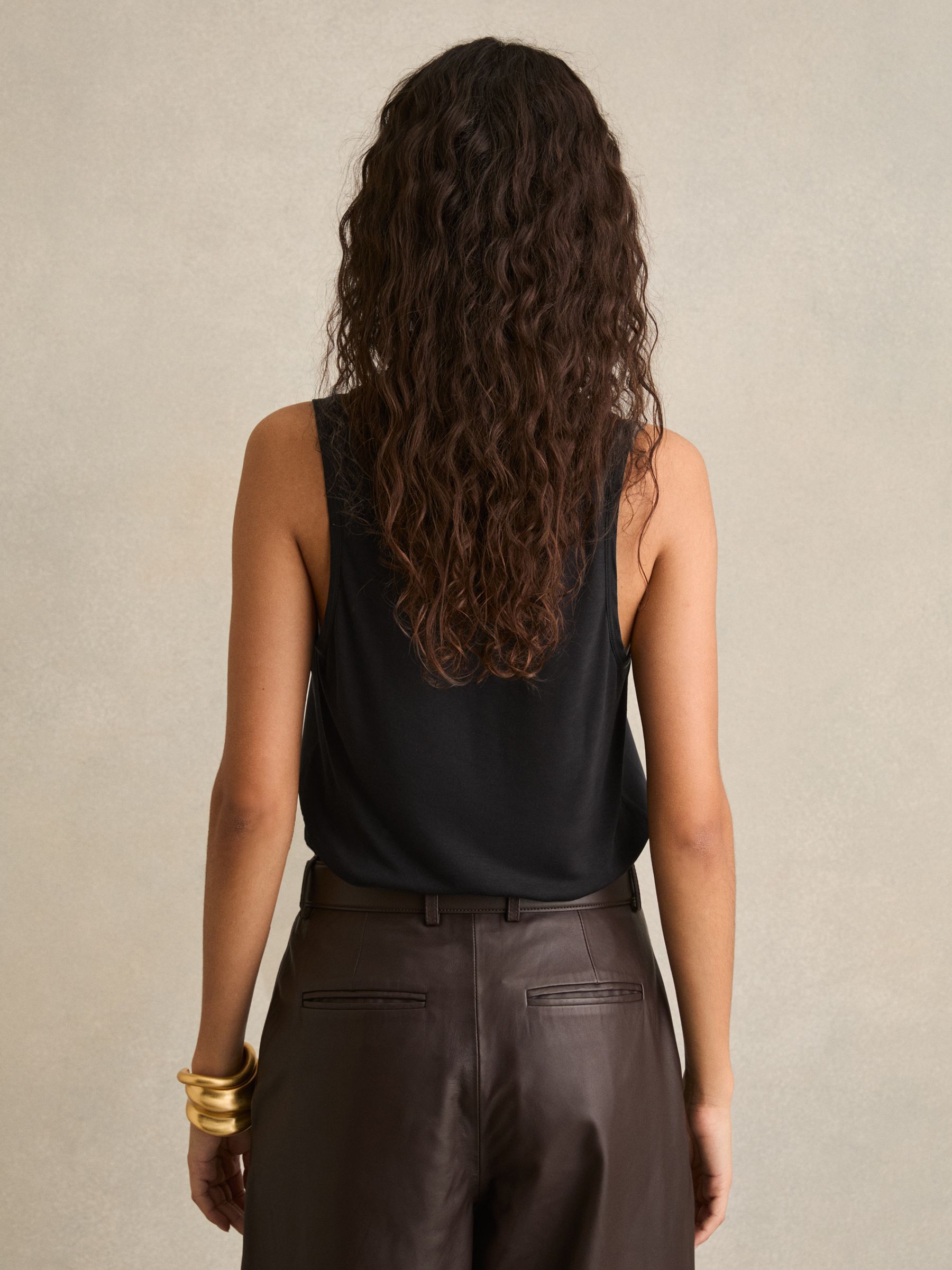 Silk-Front Cami Top in Black - Image 5 of 6