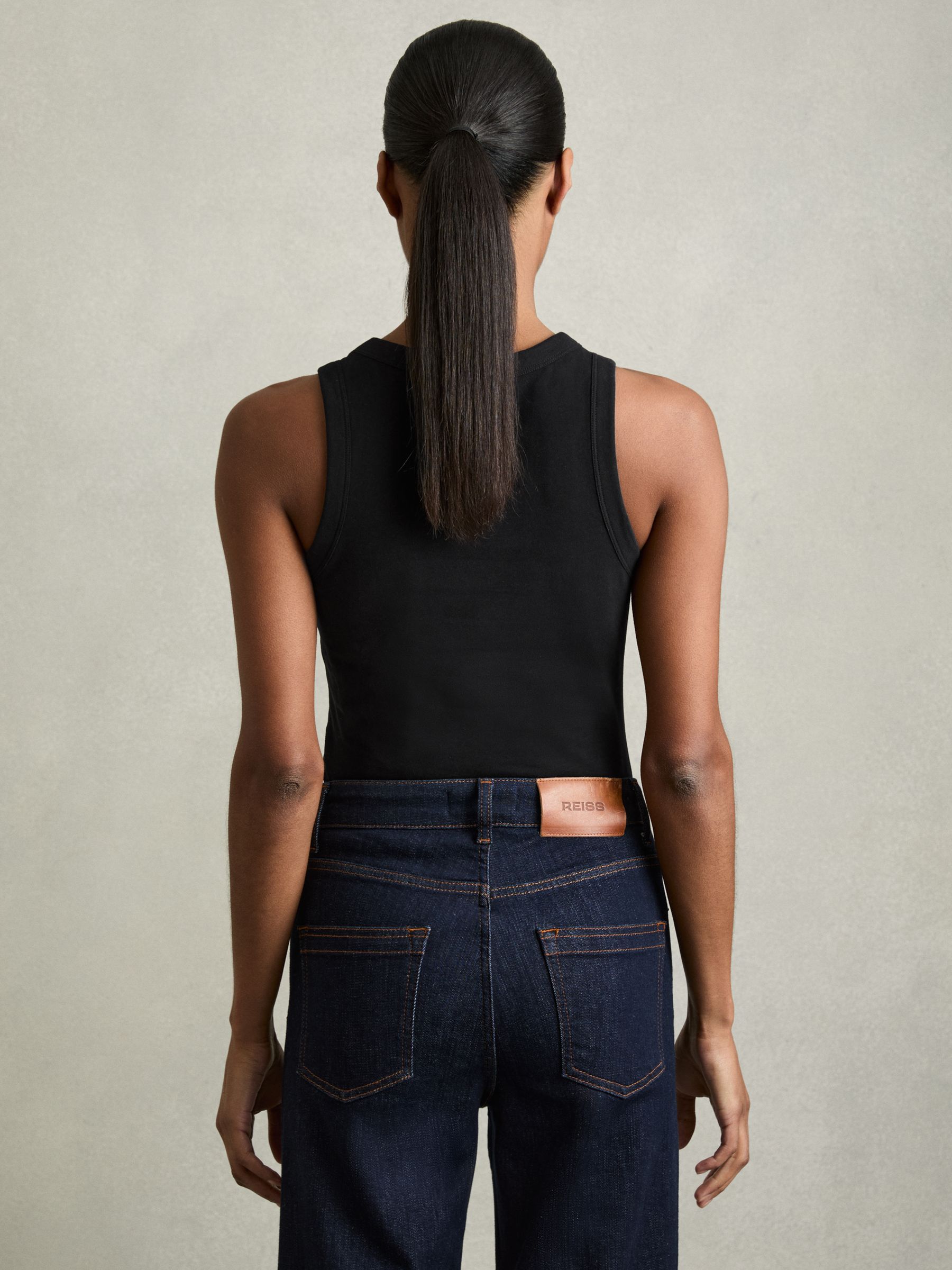 Stretch-Cotton Racerback Vest in Black - Image 2 of 6
