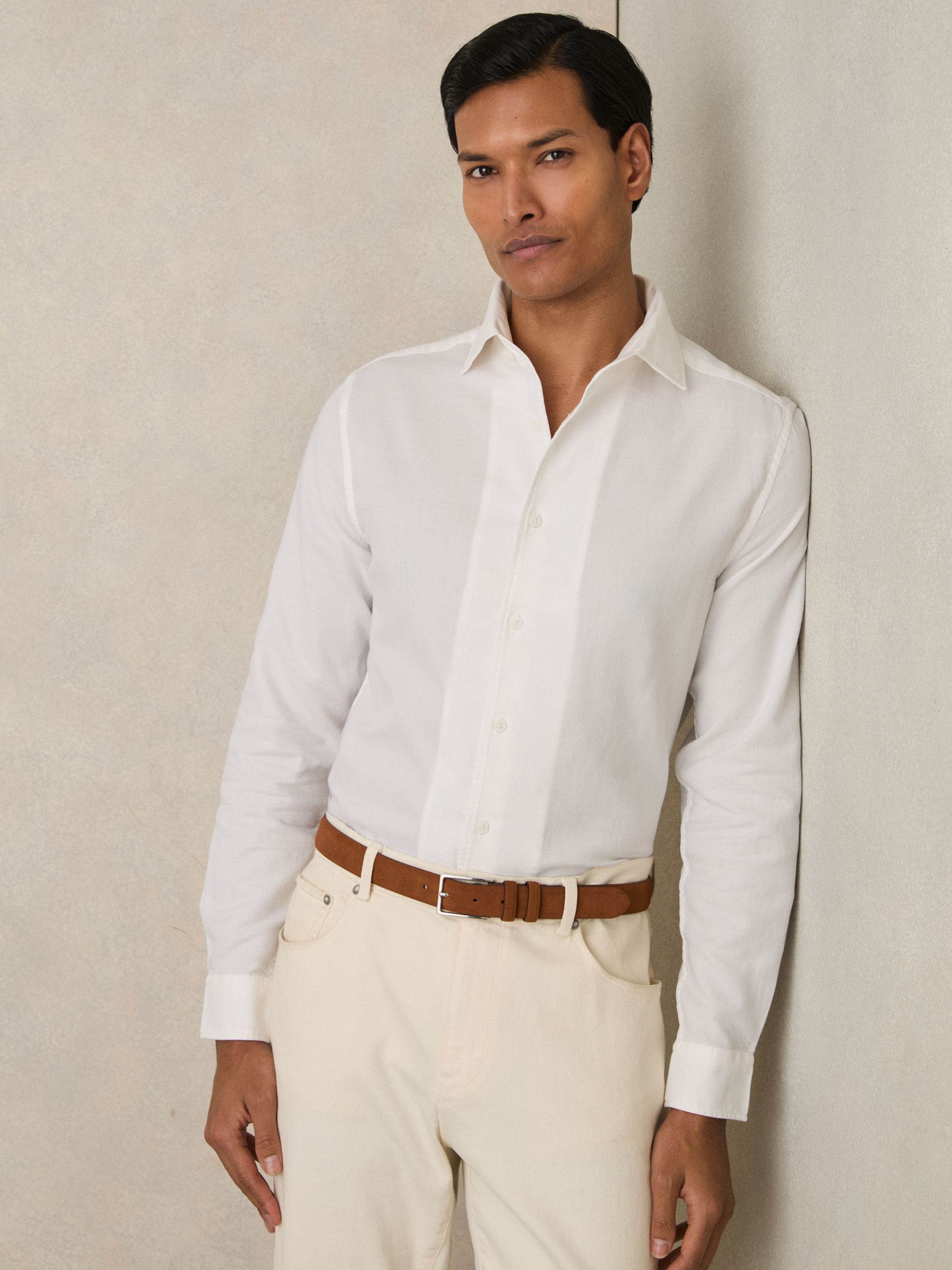 Cotton-Piqué Garment-Dyed Shirt in White - Image 1 of 6