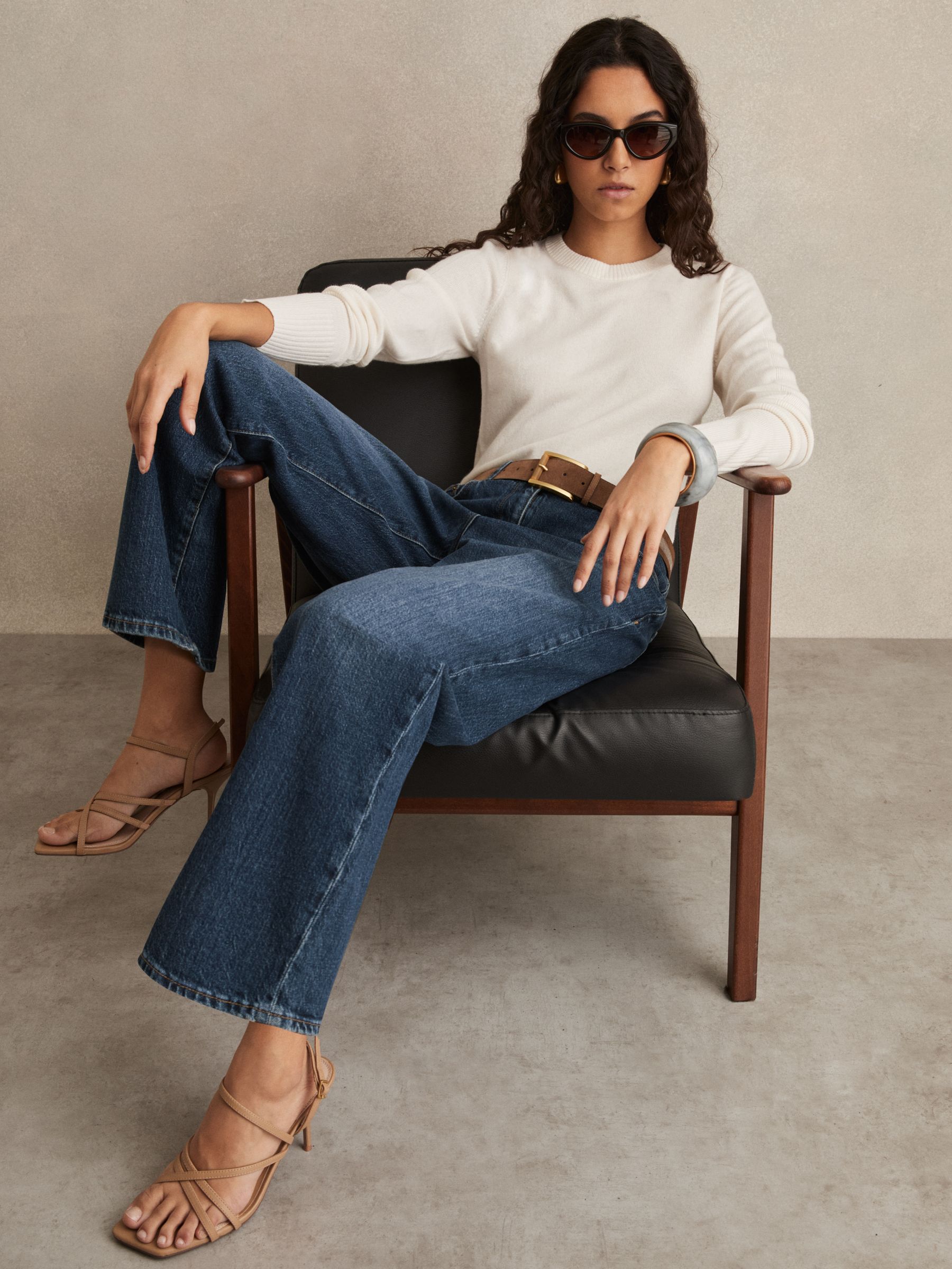 Petite Mid Rise Straight Leg Jeans in Mid Blue - Image 1 of 7
