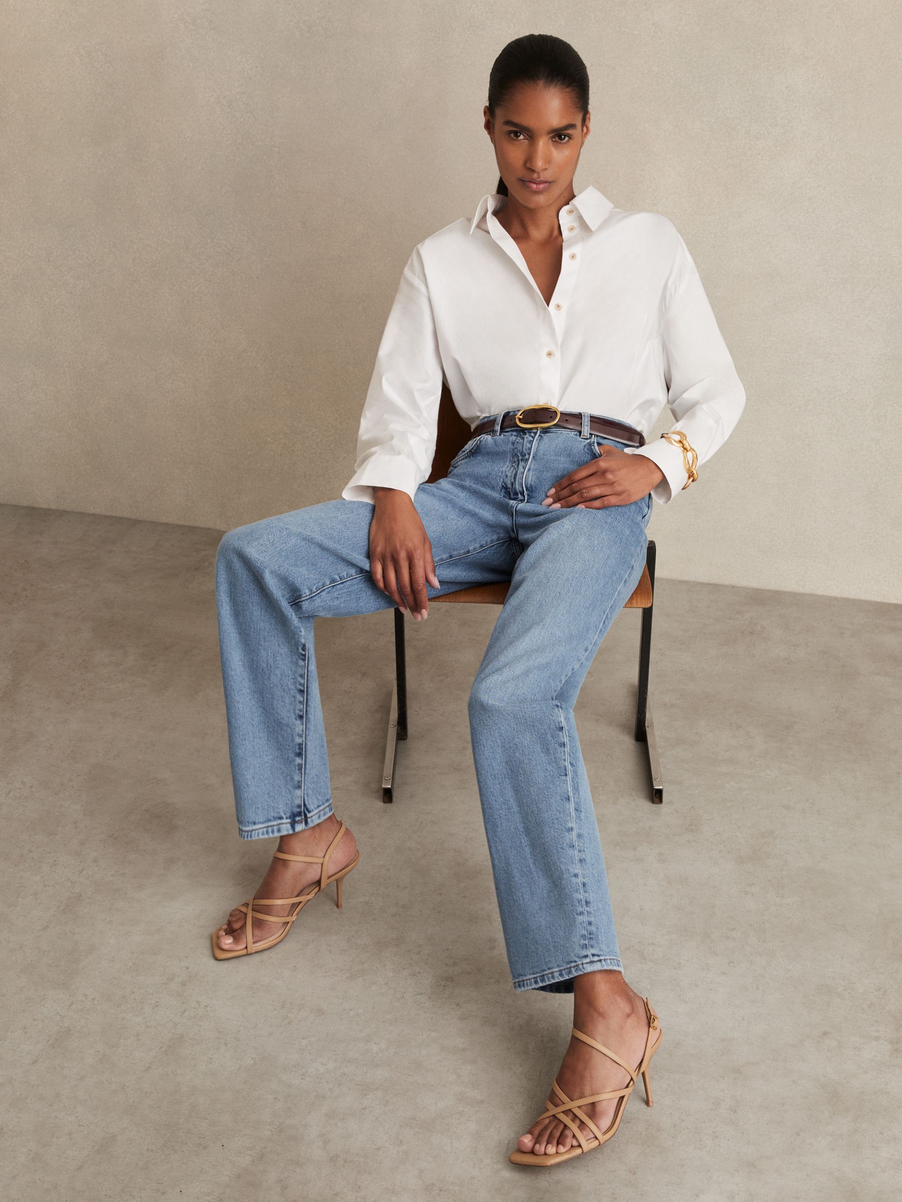 Petite Mid Rise Straight Leg Jeans in Light Blue - Image 1 of 8