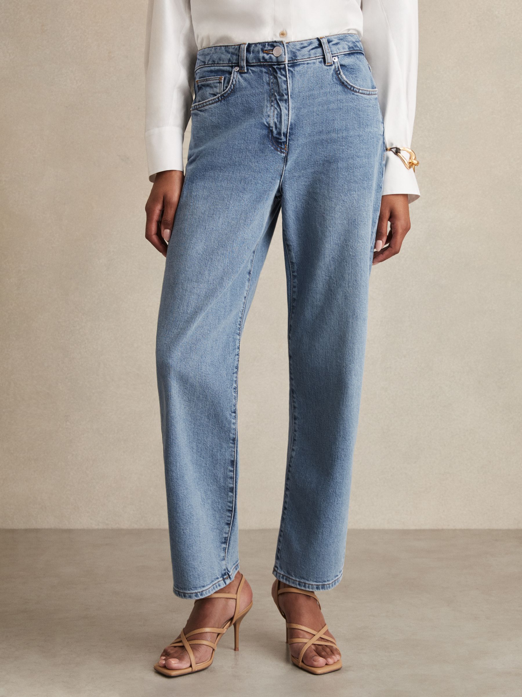 Petite Mid Rise Straight Leg Jeans in Light Blue - Image 3 of 8