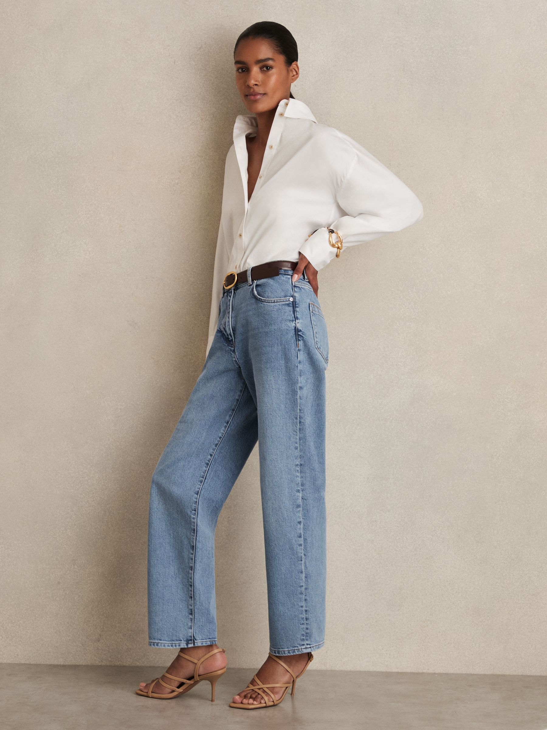 Petite Mid Rise Straight Leg Jeans in Light Blue - Image 6 of 8