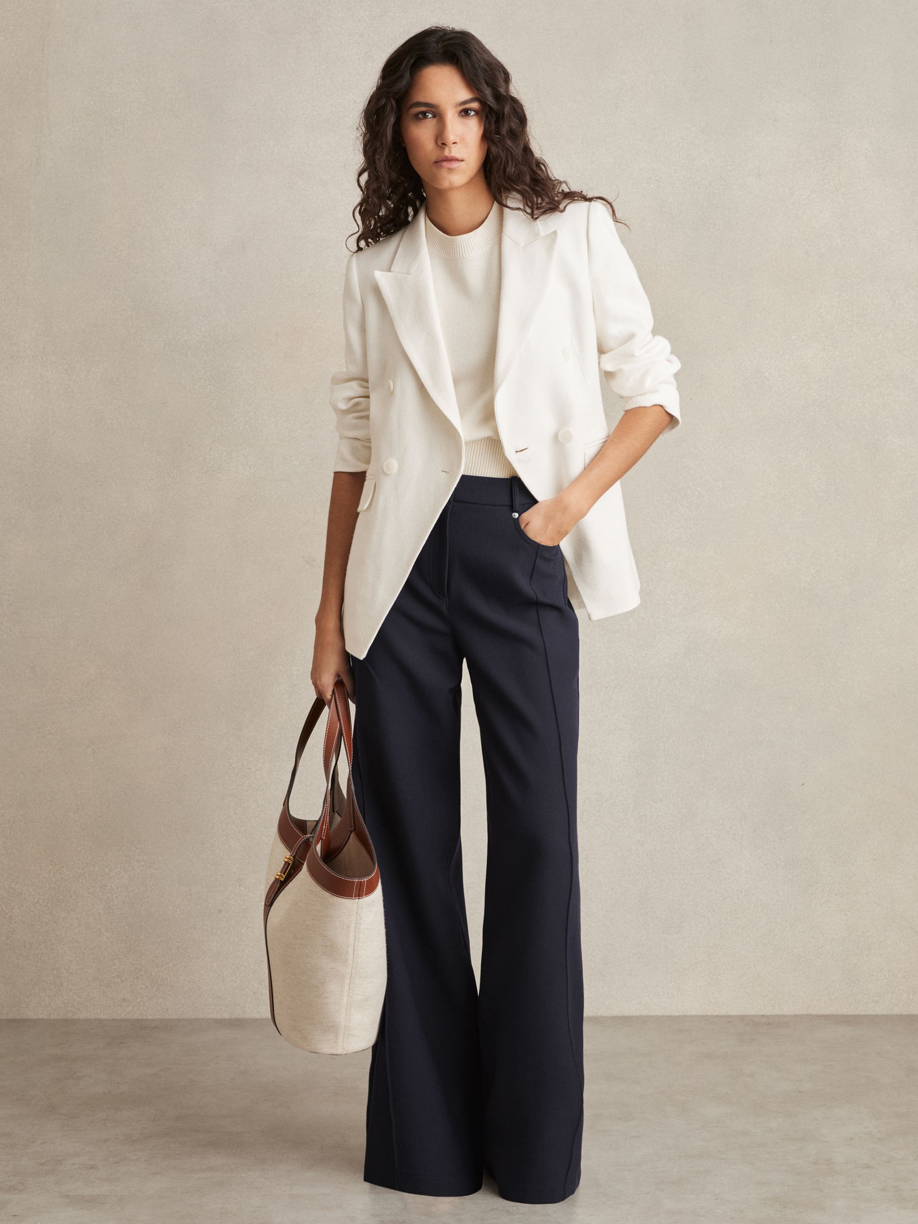 Petite Palazzo Tailored Trousers in Navy - Image 1 of 7
