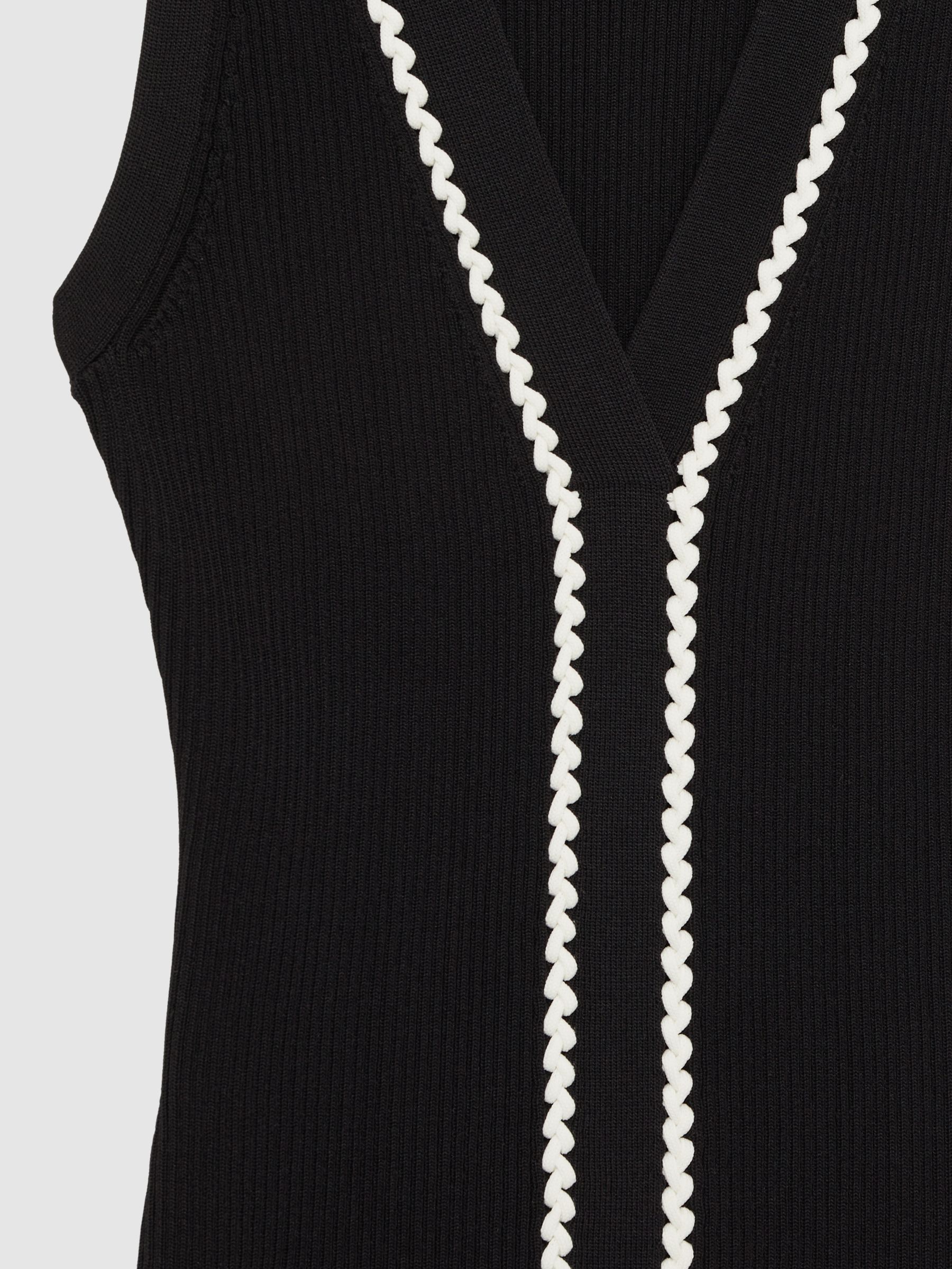 Ribbed Knit Craft Stitch Vest Top in Black/White - Image 7 of 7