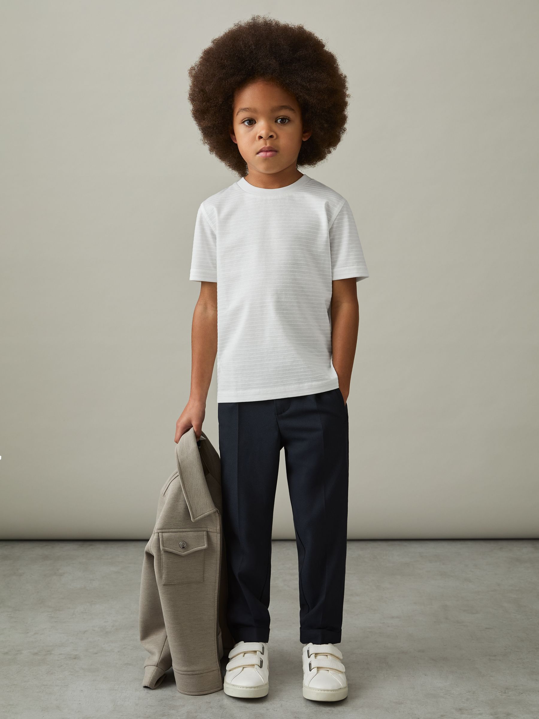 13-14 yrs Cotton Textured Crew-Neck T-Shirt in White - Image 2 of 4 13-14 yrs Cotton Textured Crew-Neck T-Shirt in White - Image 2 of 4