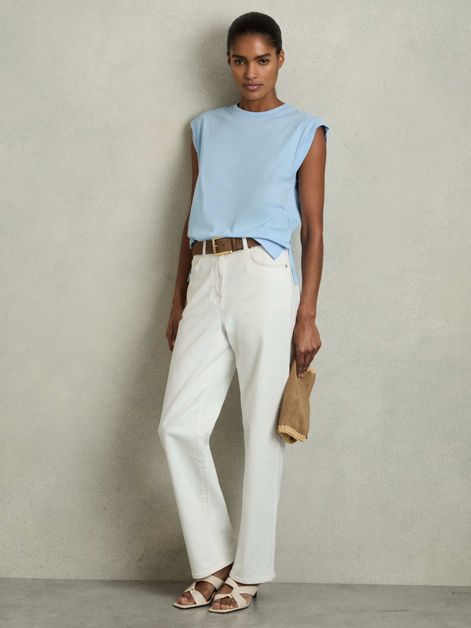 Cotton Cap Sleeve T-Shirt in Dusty Blue - Image 3 of 7