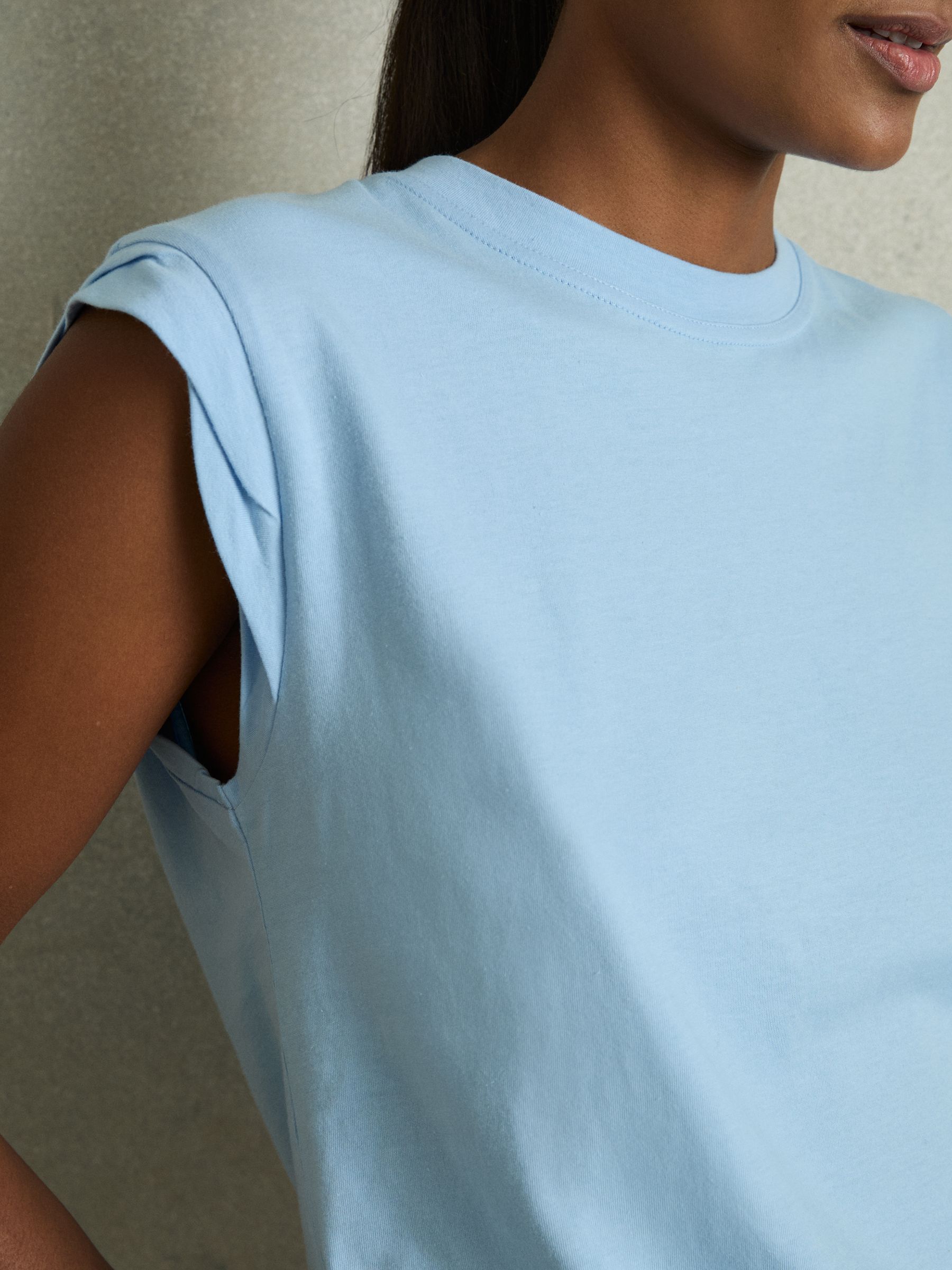 Cotton Cap Sleeve T-Shirt in Dusty Blue - Image 4 of 7