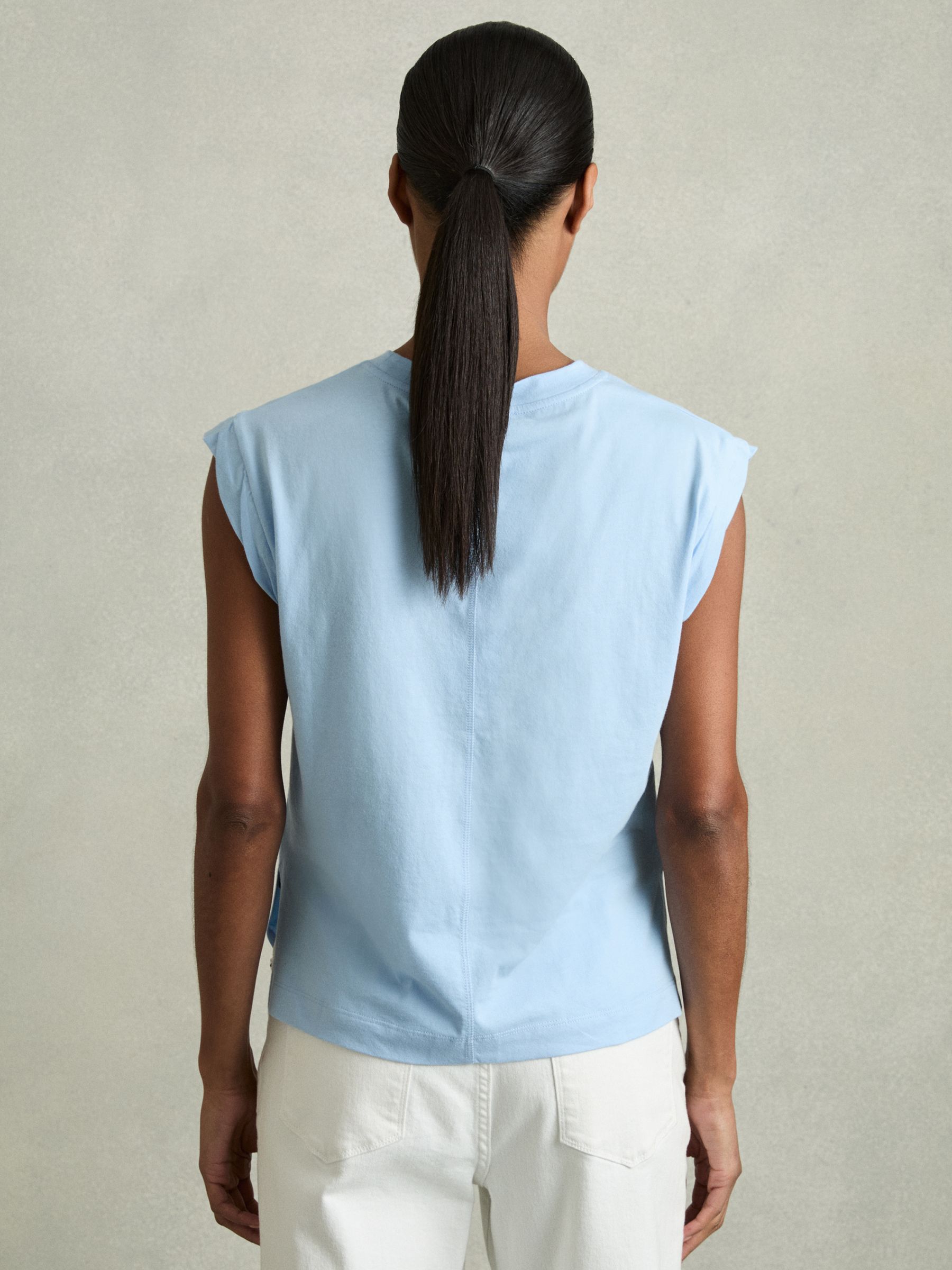 Cotton Cap Sleeve T-Shirt in Dusty Blue - Image 6 of 7