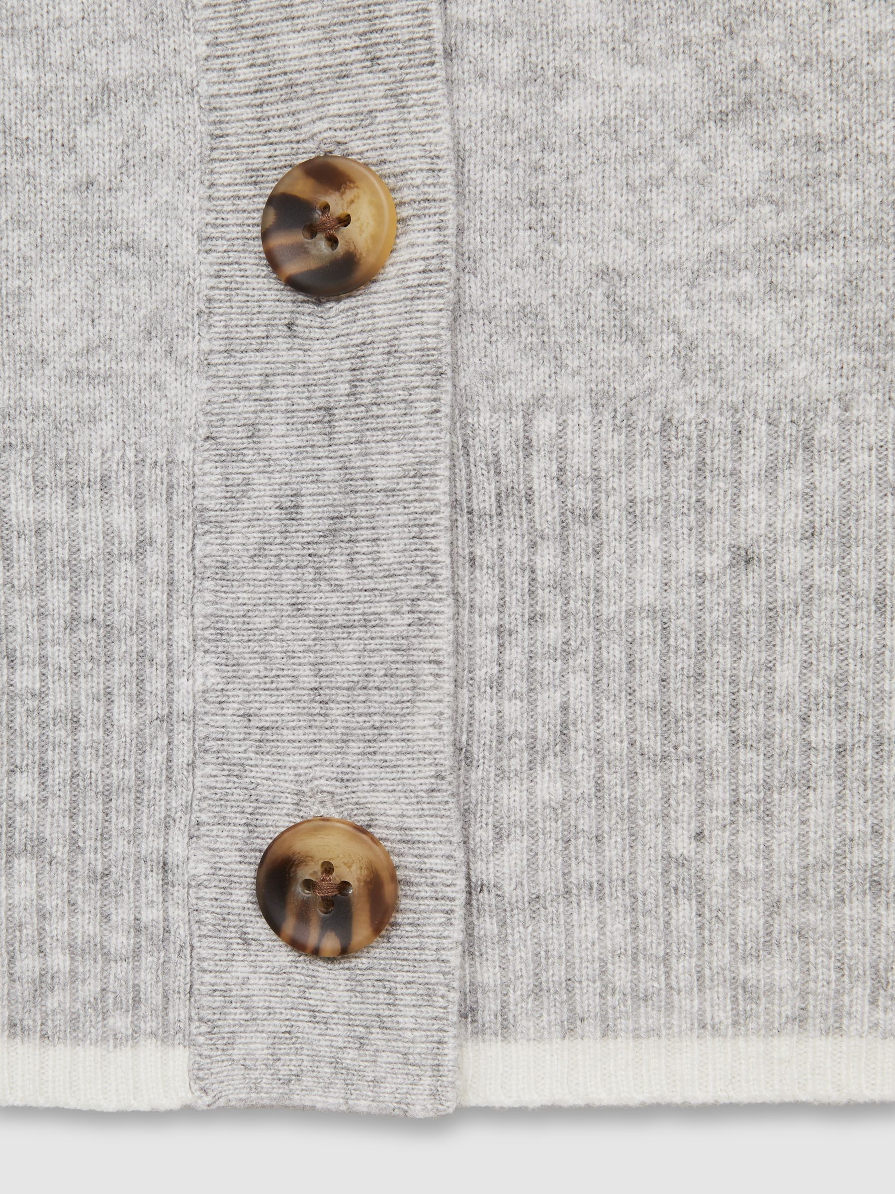 Tipped V-Neck Cardigan With Wool And Cashmere in Grey/Ivory - Image 6 of 6