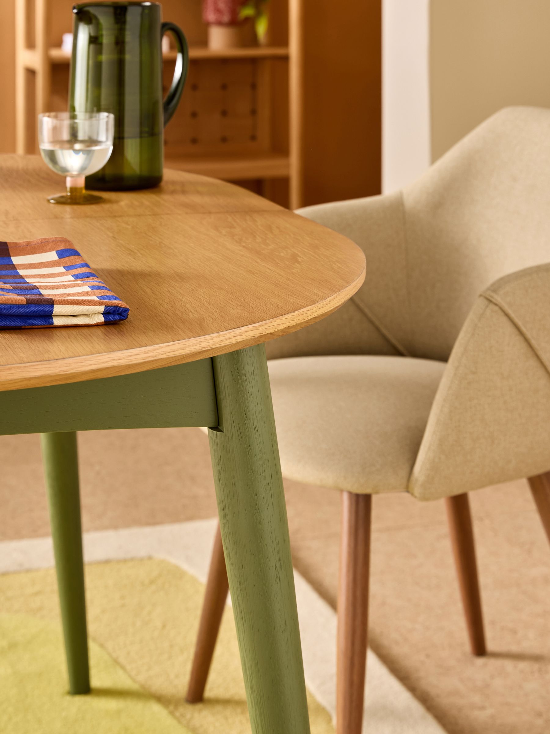 Oak and Green Legs Deauville 4 to 6 Seater Oval Extending Dining Table - Image 4 of 7