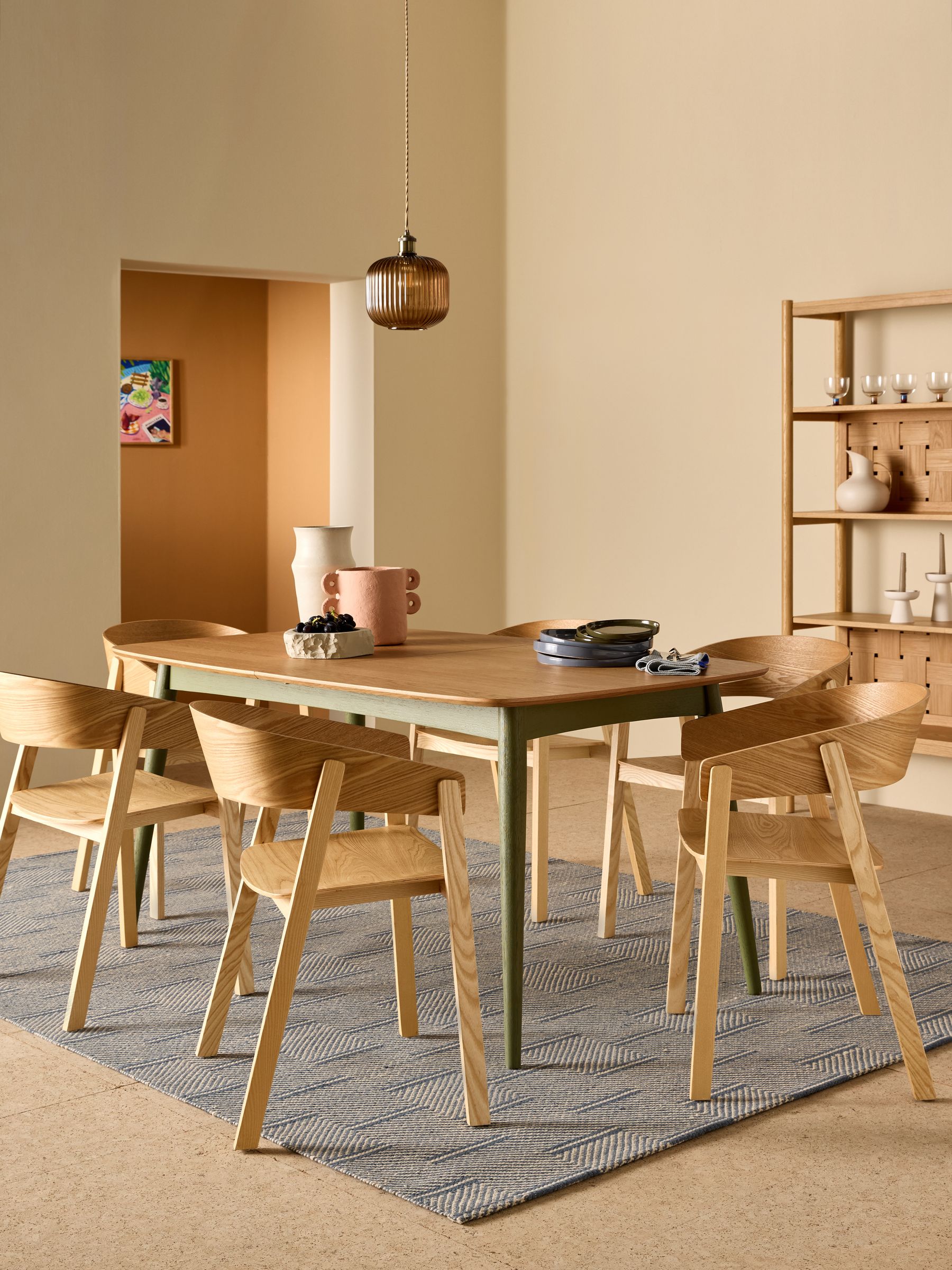 Oak and Green Legs Deauville Rectangular 6 to 8 Seater Extending Dining Table - Image 1 of 7