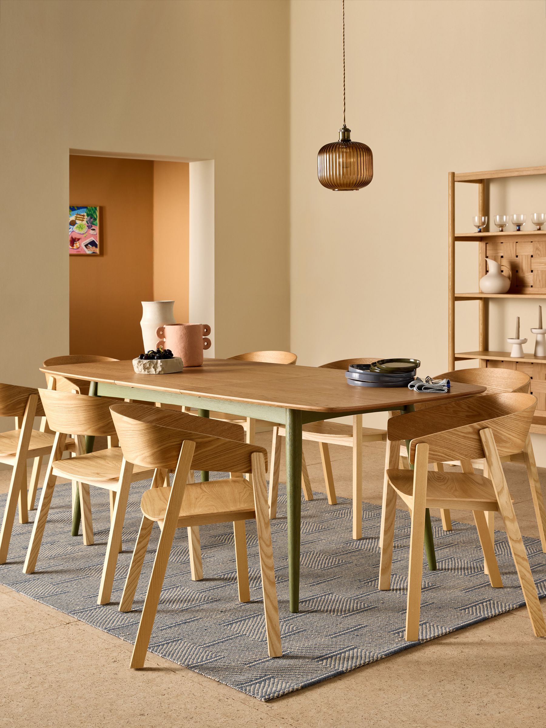 Oak and Green Legs Deauville Rectangular 6 to 8 Seater Extending Dining Table - Image 2 of 7