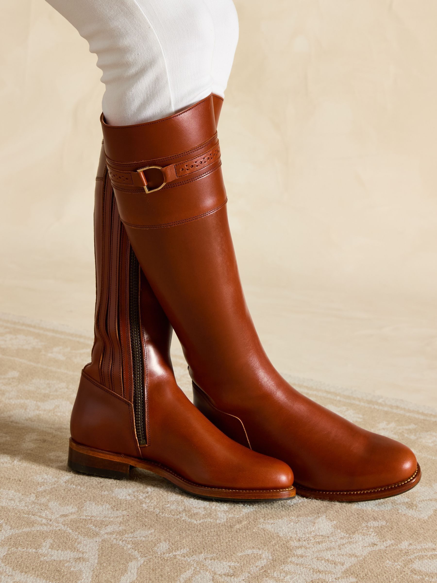 Joules X Spanish Boot Co. Chestnut Brown Leather Boots - Image 3 of 14
