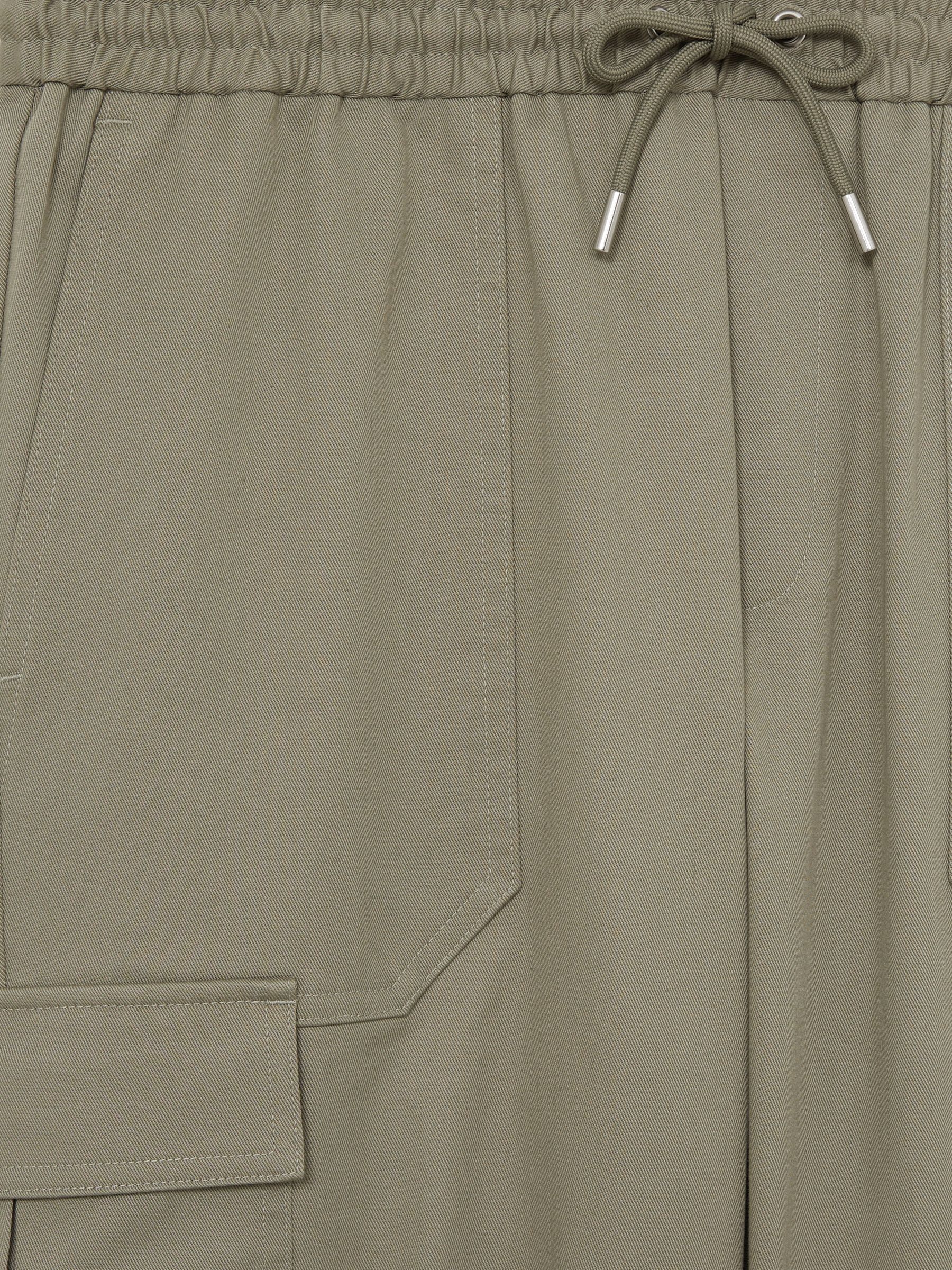 Cotton Drawstring Cargo Trousers in Washed Khaki Green - Image 6 of 6