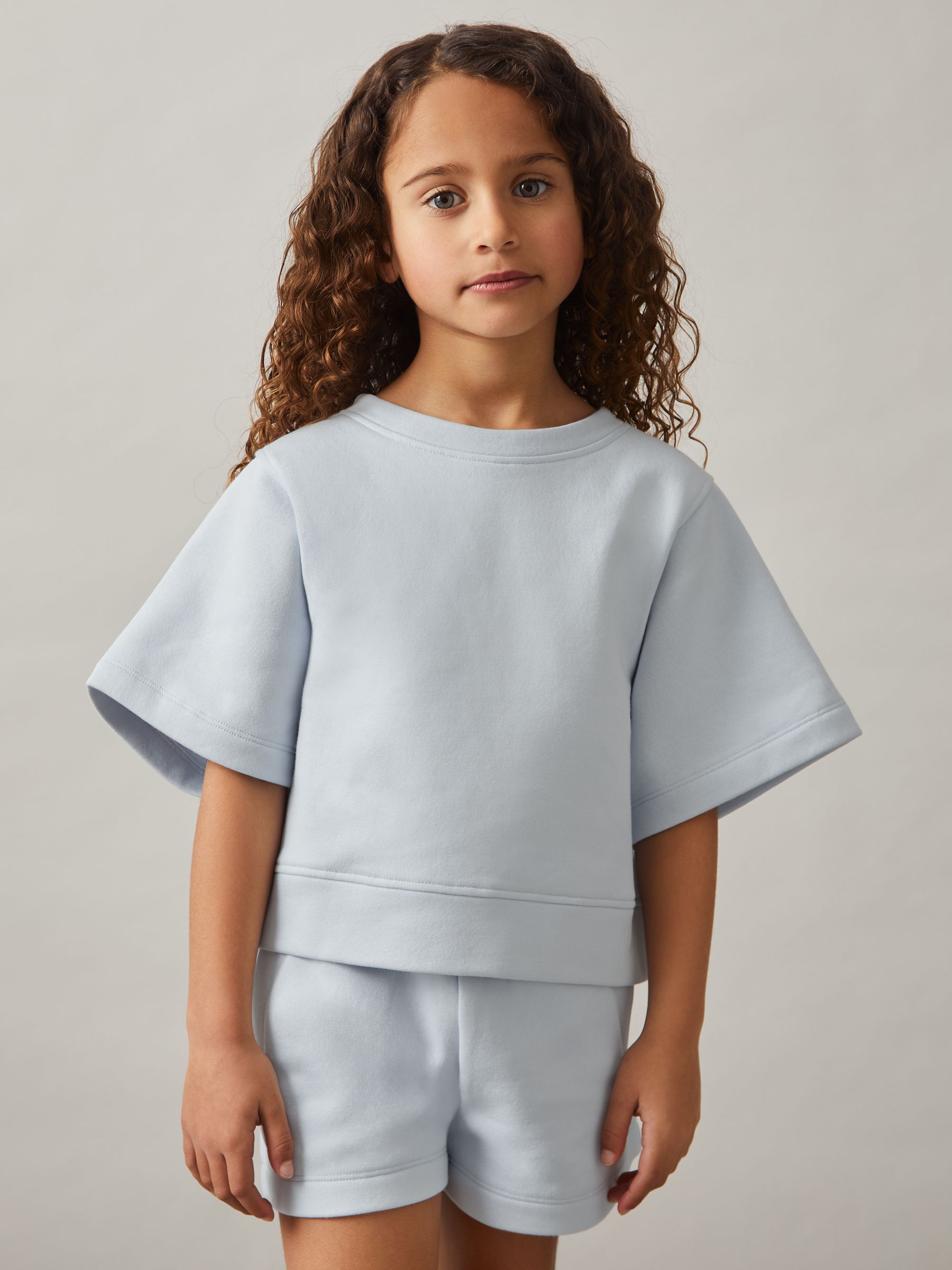 9-13 yrs Cotton-Blend Sweatshirt And Shorts Set in Blue - Image 1 of 5