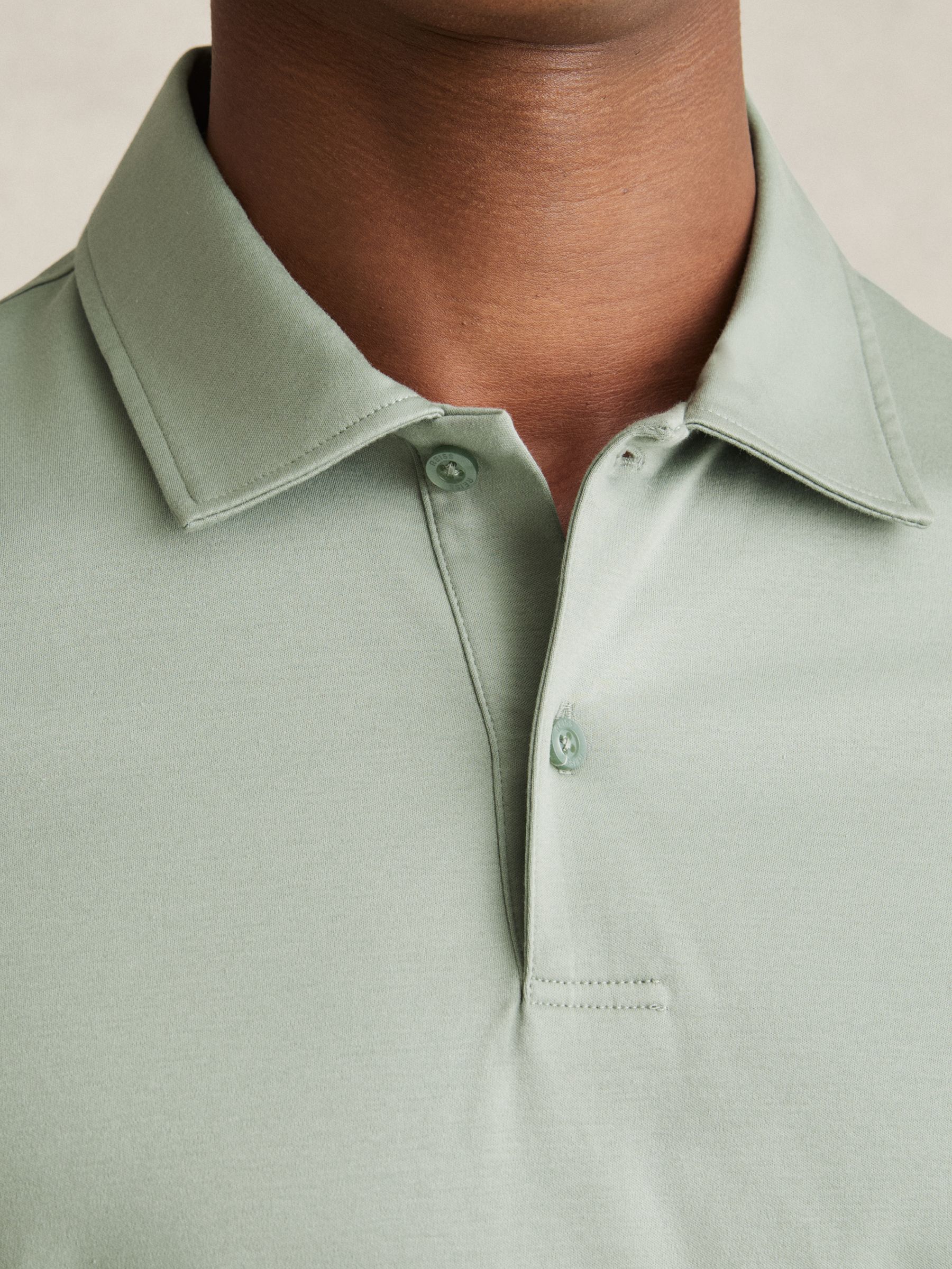 Cotton Short-Sleeve Polo Shirt in Sage - Image 3 of 5