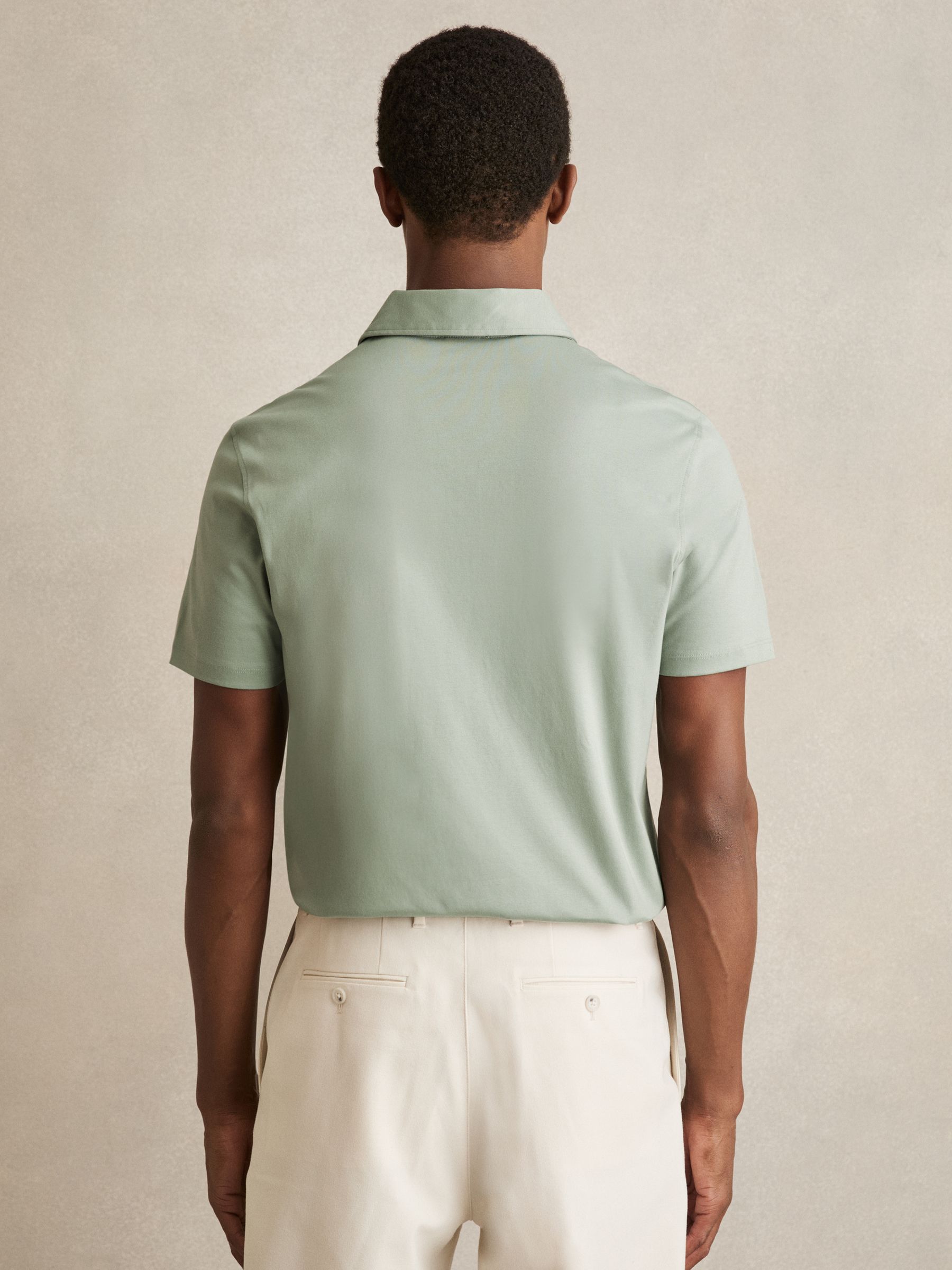Cotton Short-Sleeve Polo Shirt in Sage - Image 4 of 5