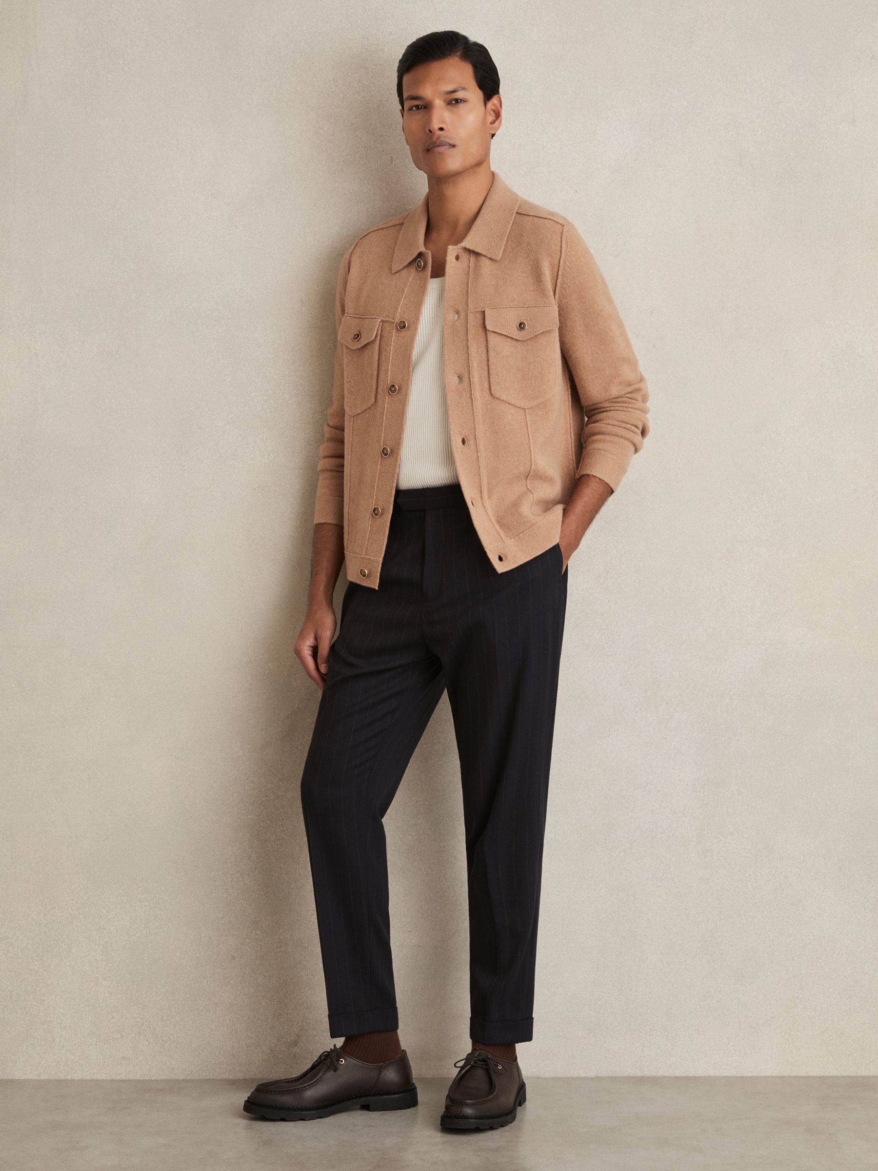Pinstripe Tapered Trousers in Navy - Image 1 of 6