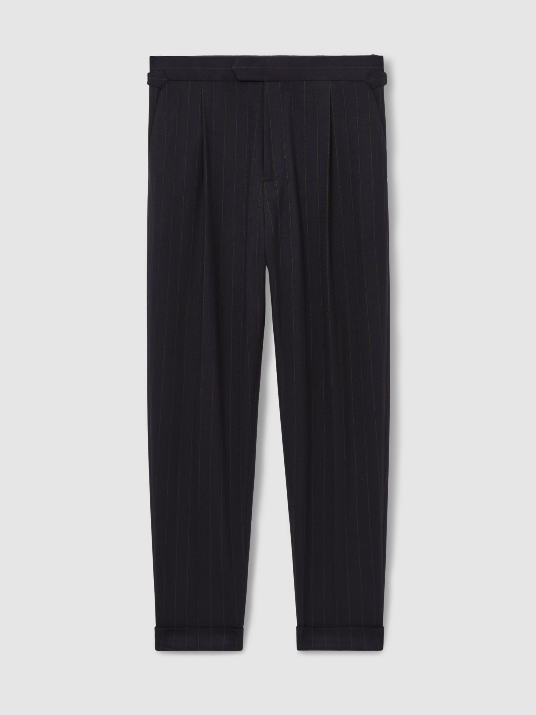 Pinstripe Tapered Trousers in Navy - Image 2 of 6
