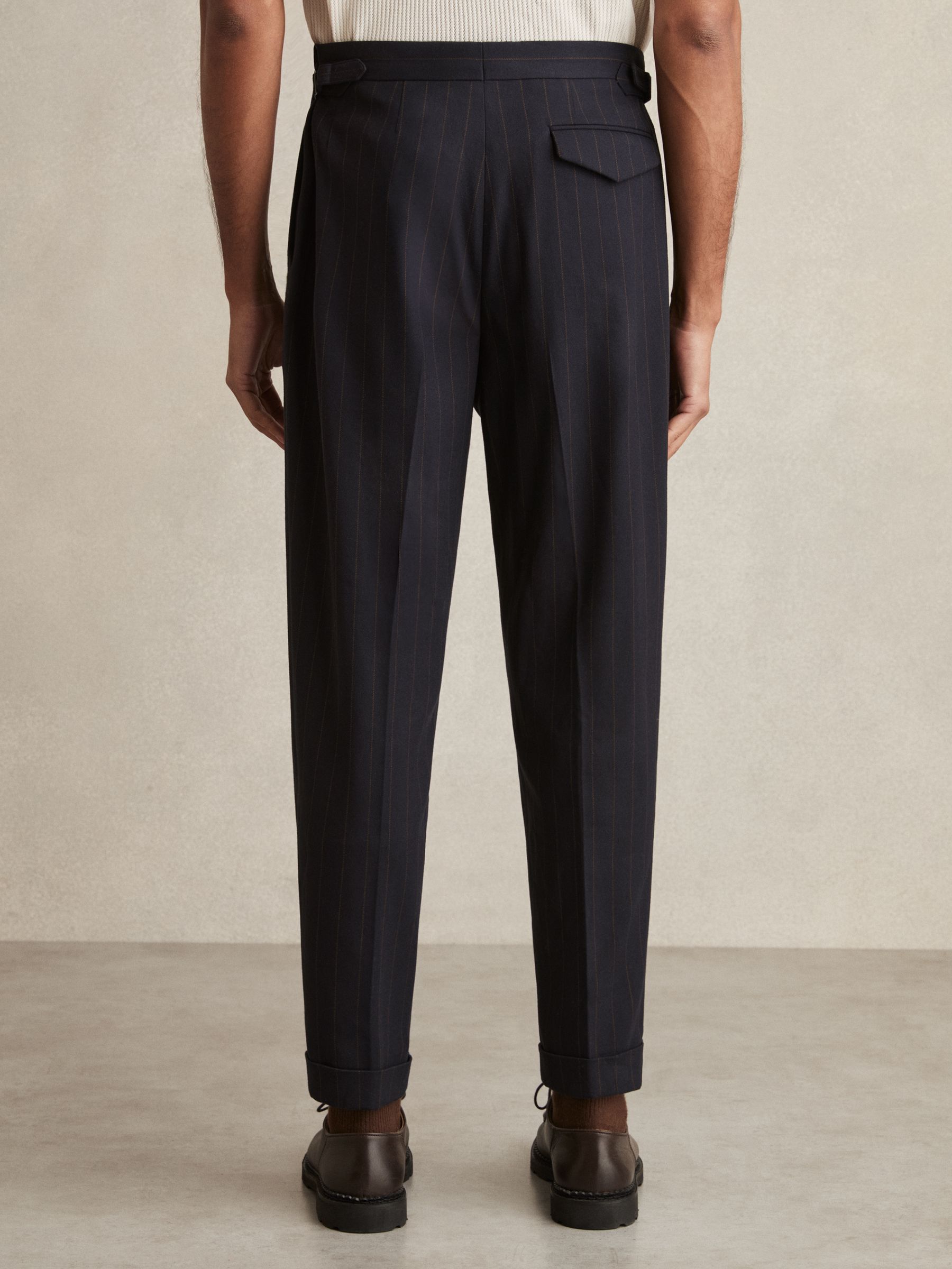 Pinstripe Tapered Trousers in Navy - Image 5 of 6