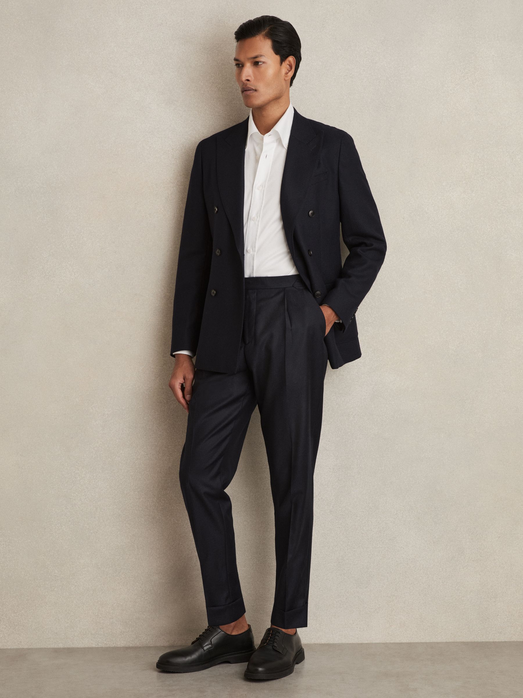 Cotton-Blend Tapered Trousers in Navy - Image 1 of 6