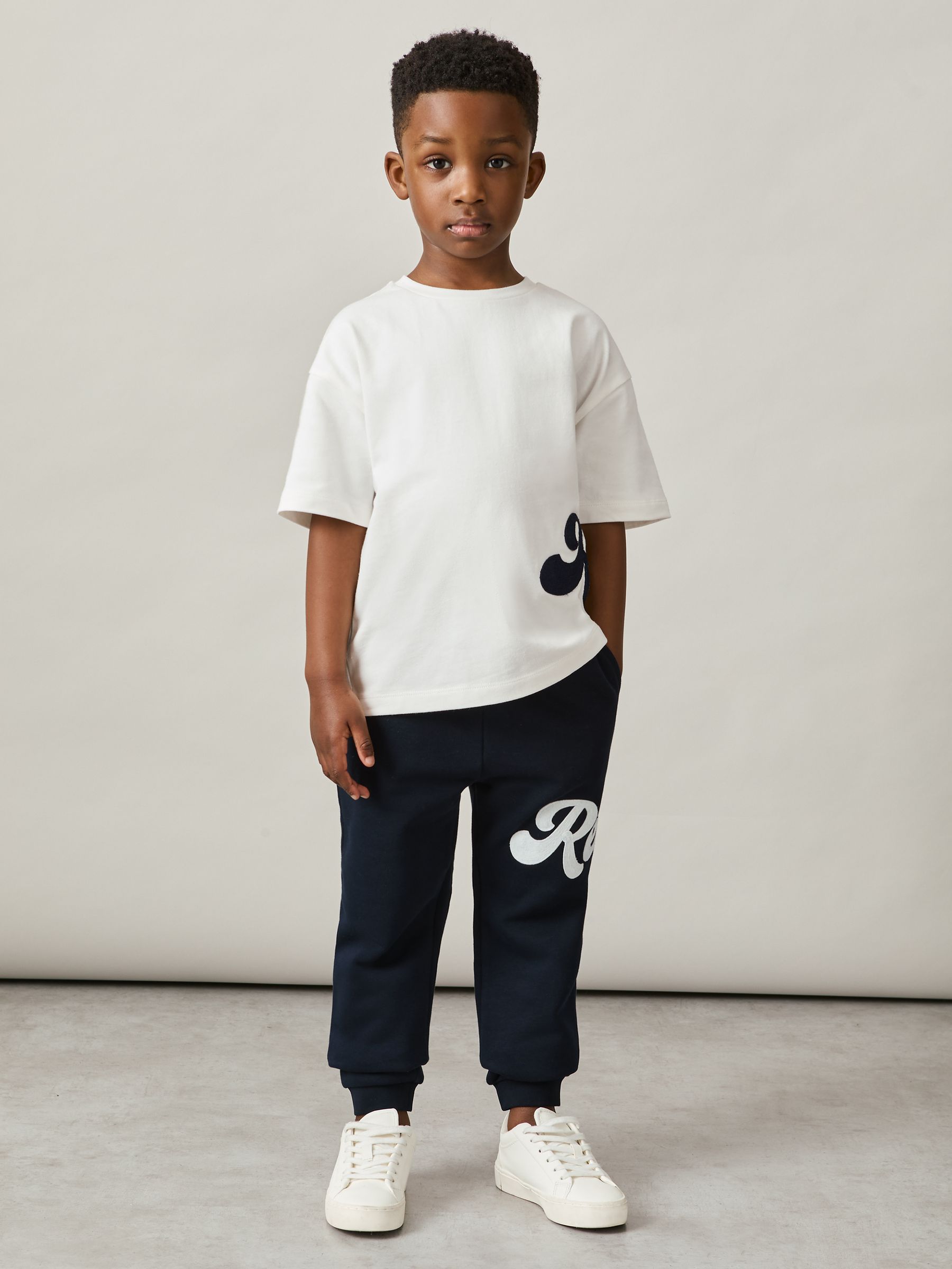 3-9 yrs Cotton Script-Logo Oversized T-Shirt in White - Image 1 of 5