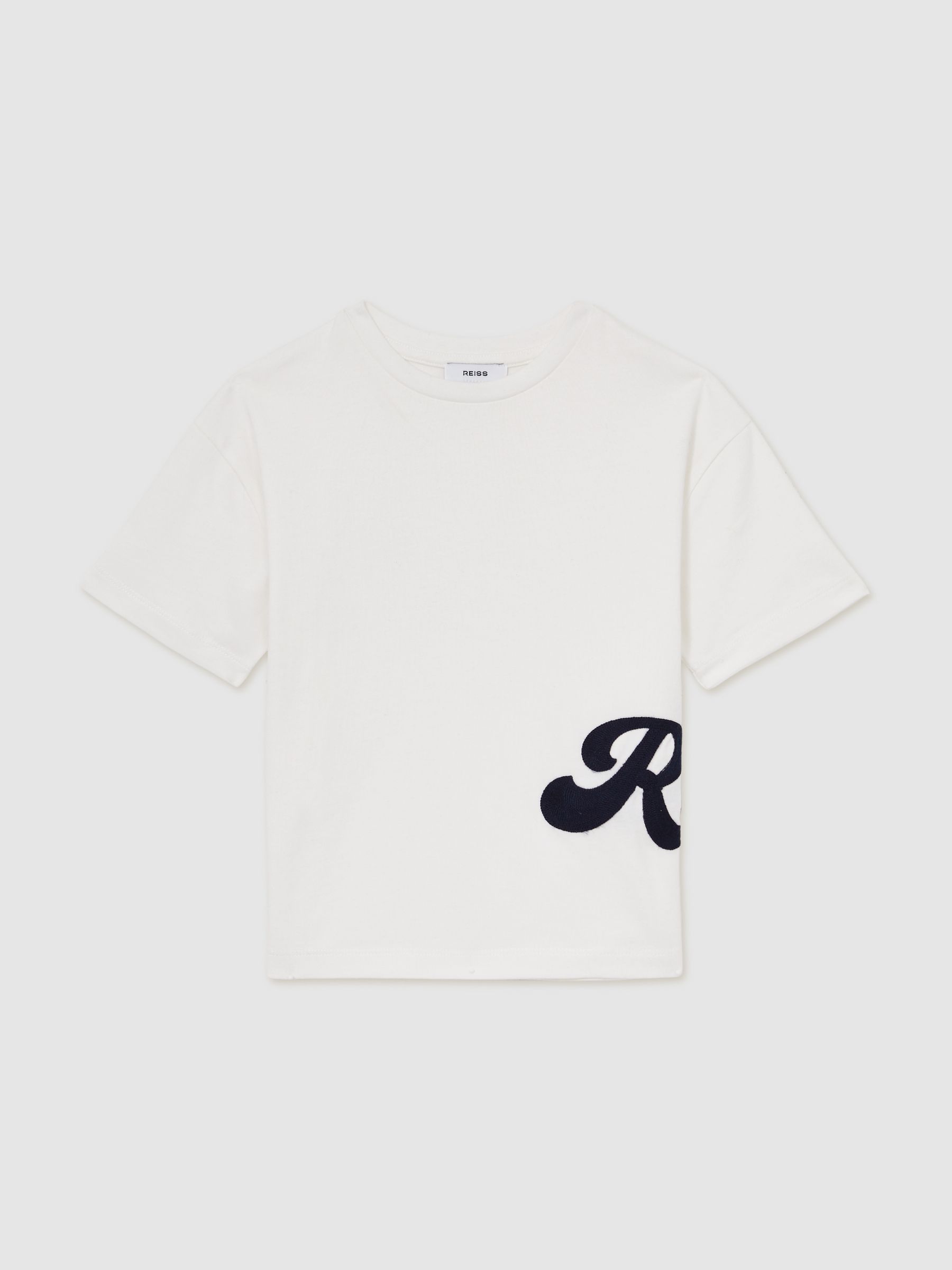 3-9 yrs Cotton Script-Logo Oversized T-Shirt in White - Image 2 of 5