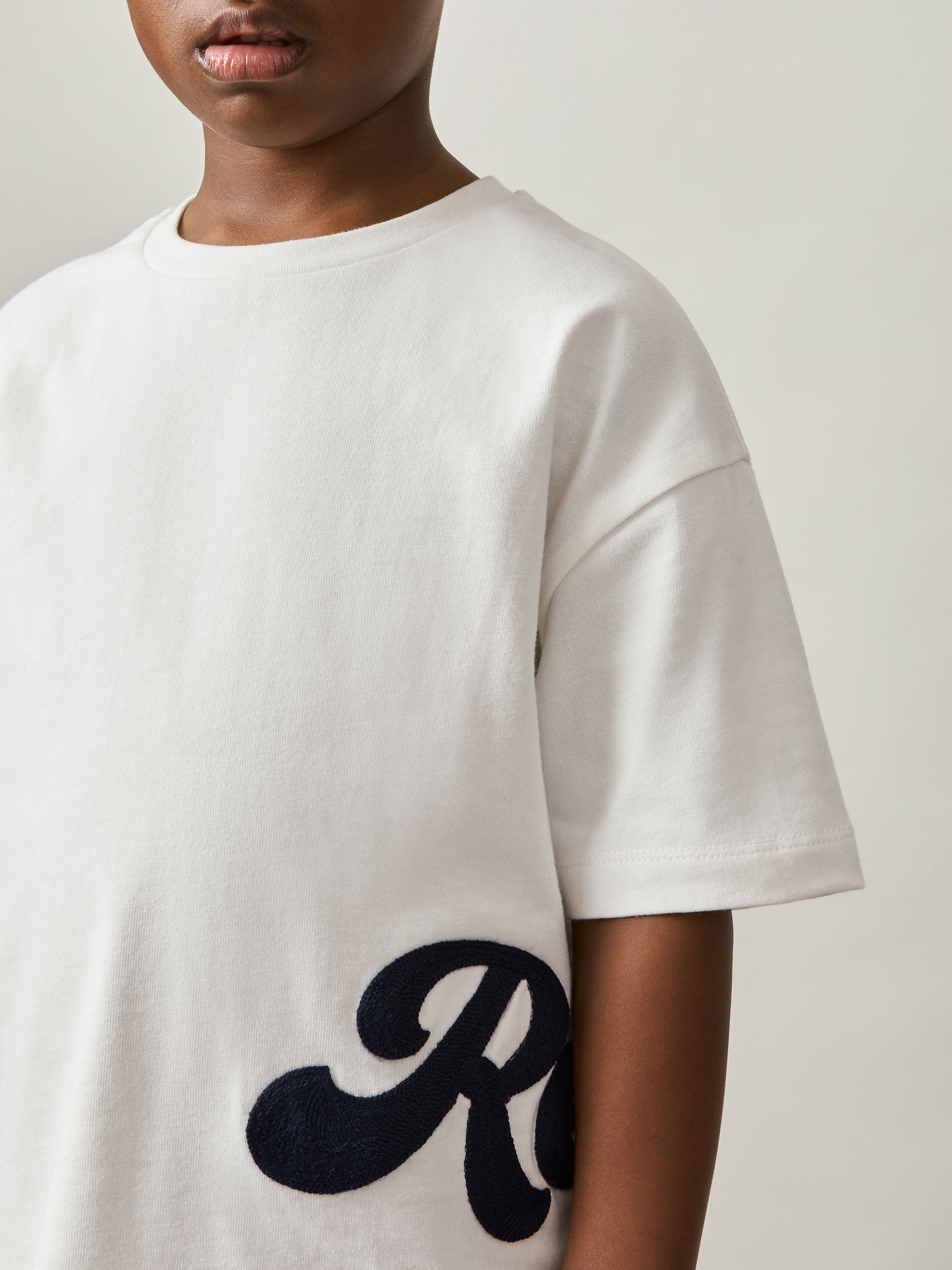 3-9 yrs Cotton Script-Logo Oversized T-Shirt in White - Image 4 of 5