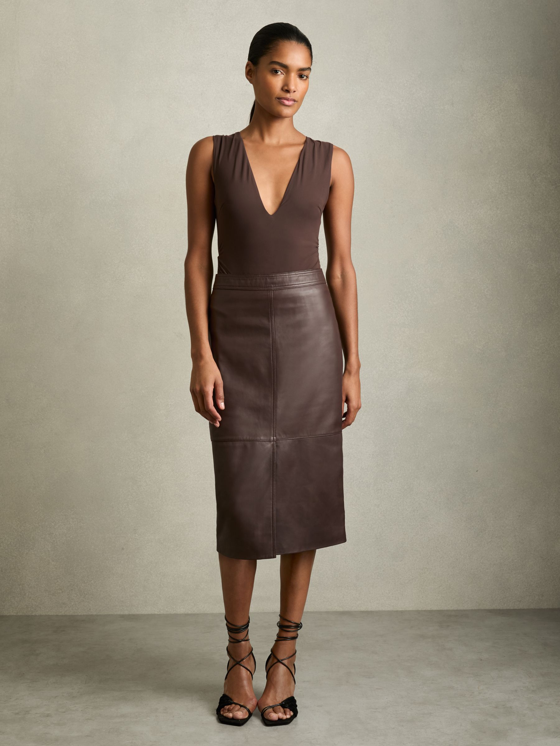 Leather Pencil Skirt in Burgundy - Image 1 of 6
