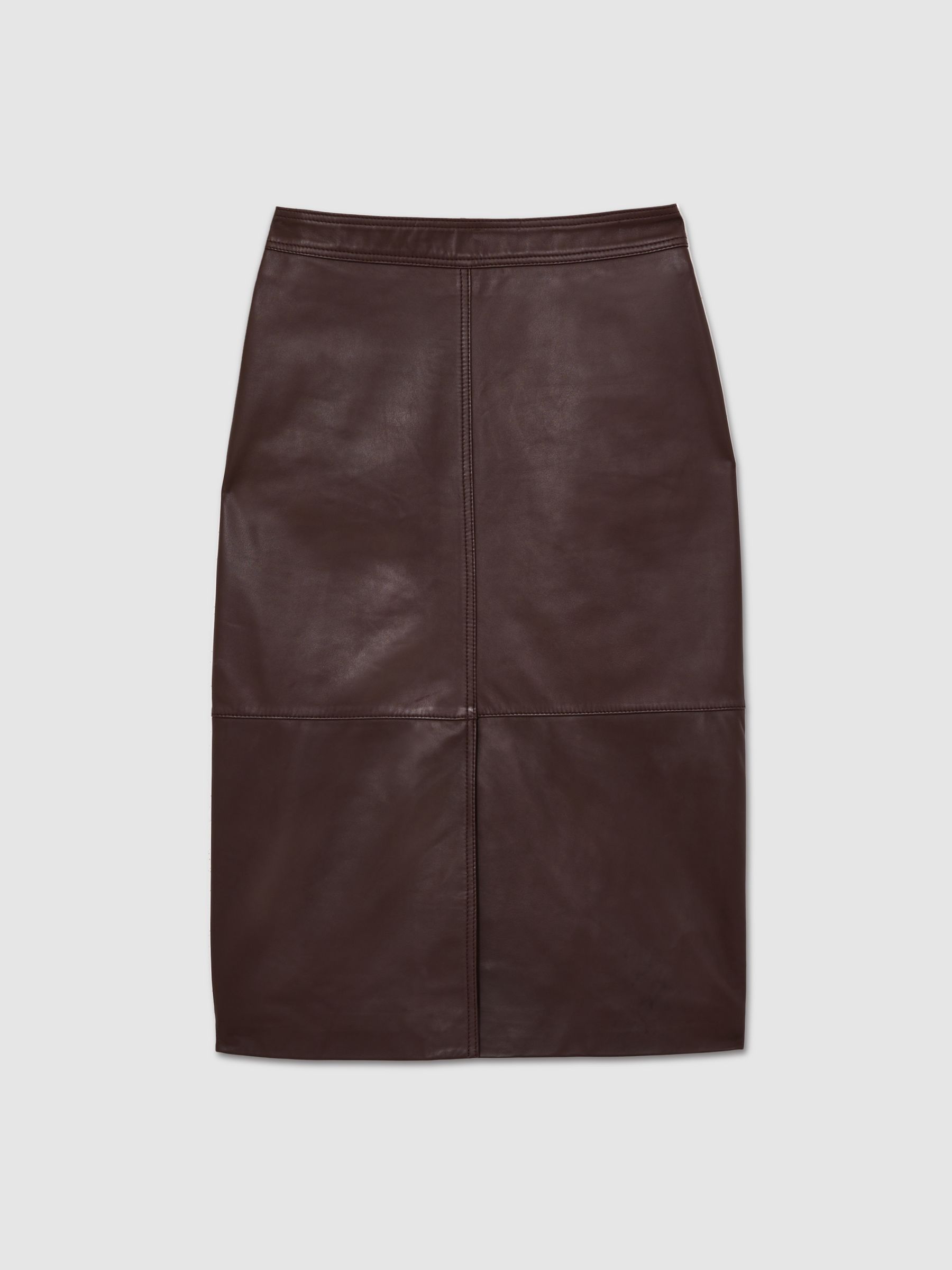 Leather Pencil Skirt in Burgundy - Image 2 of 6