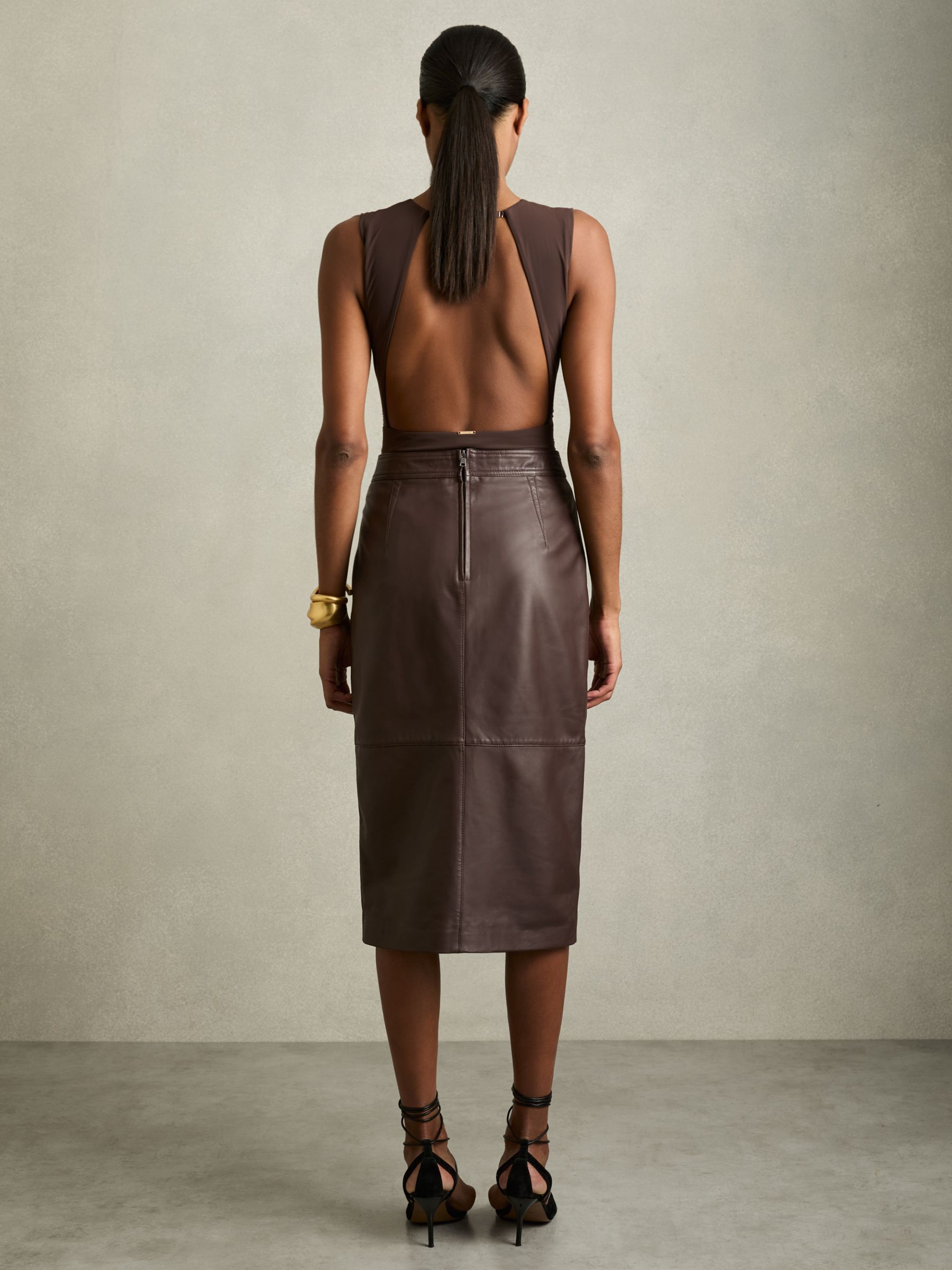 Leather Pencil Skirt in Burgundy - Image 4 of 6