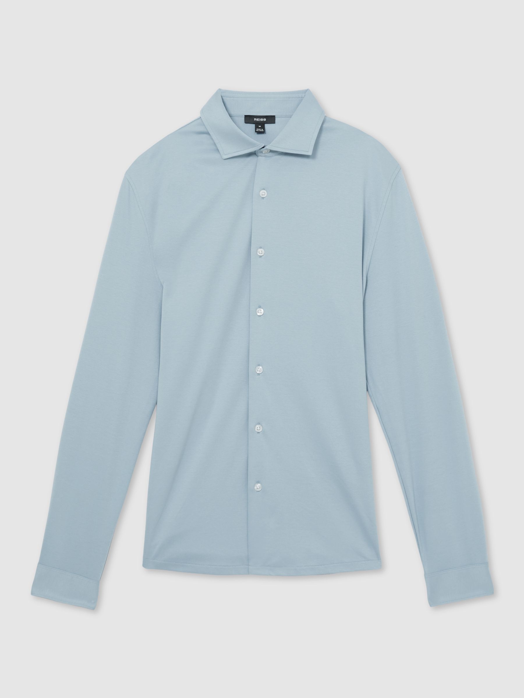 Cotton-Jersey Button-Through Shirt in Soft Blue - Image 2 of 6