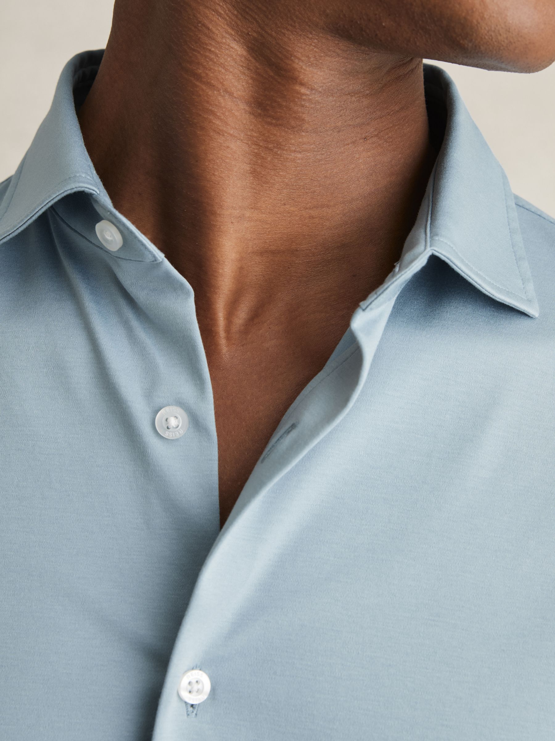 Cotton-Jersey Button-Through Shirt in Soft Blue - Image 3 of 6